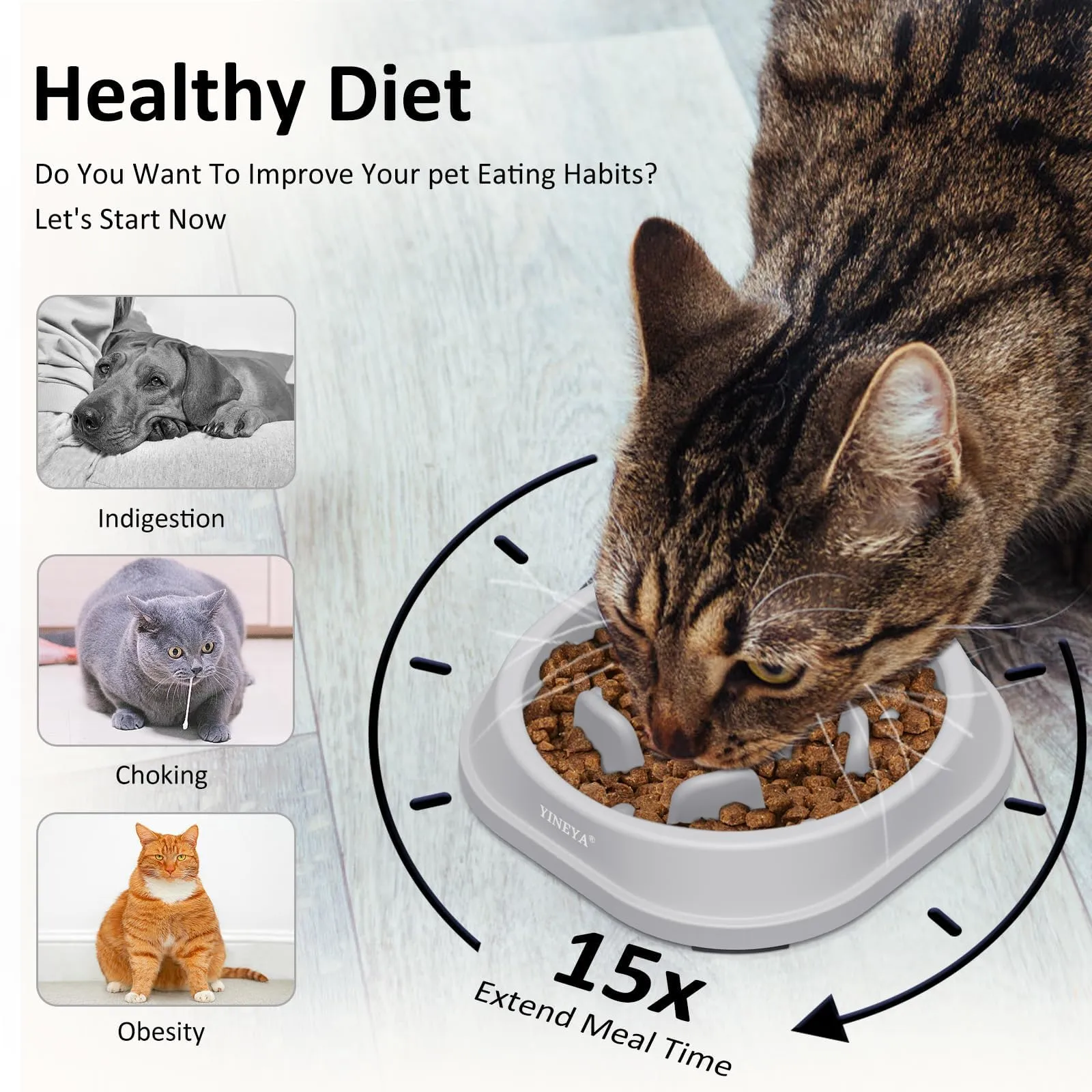YINEYA Ciotole Anti-Ingozzamento per Gatti e Cani, 2 Pezzi - immagine 3