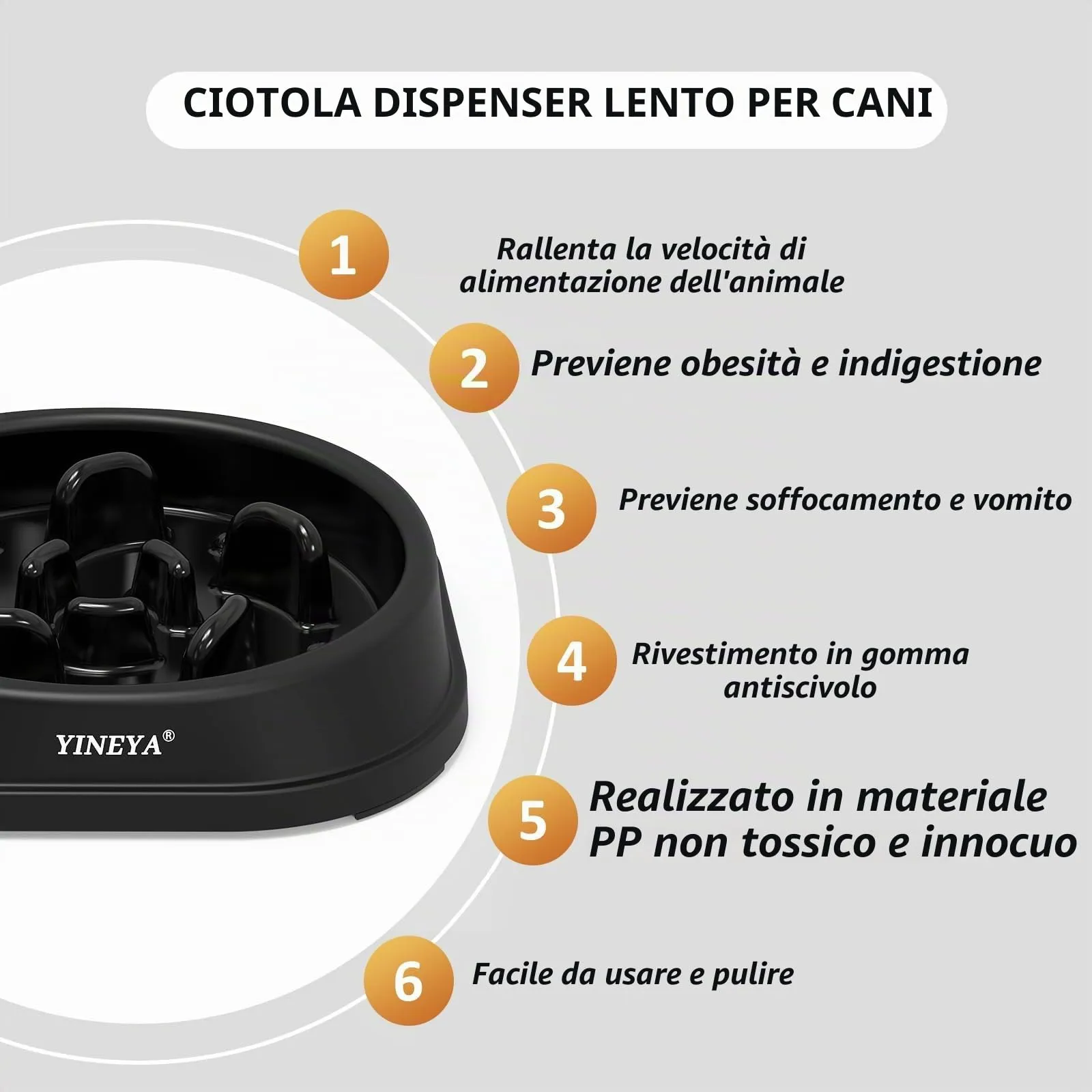 YINEYA Ciotola Anti Ingozzamento per Gatti e Cani, Nero - immagine 2
