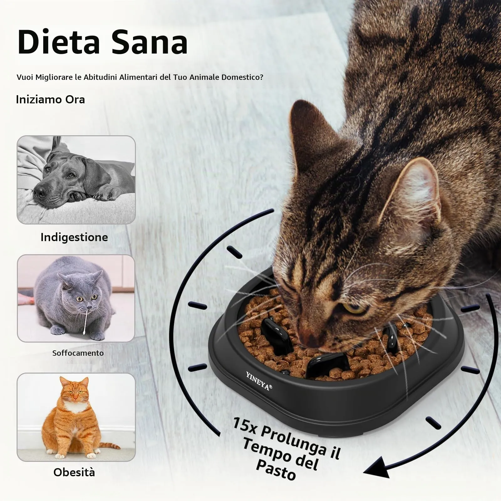 YINEYA Ciotola Anti Ingozzamento per Gatti e Cani, Nero - immagine 3