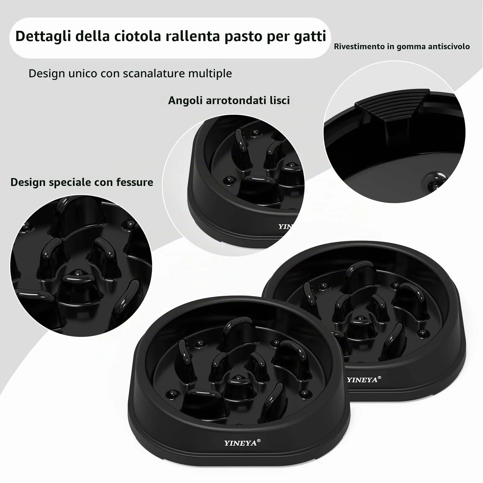 YINEYA Ciotola Anti Ingozzamento per Gatti e Cani, Nero - immagine 4