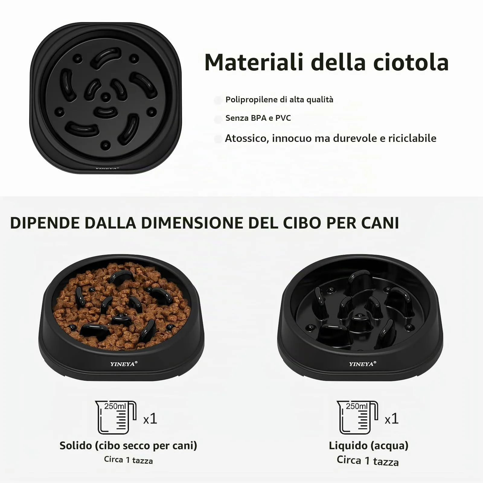 YINEYA Ciotola Anti Ingozzamento per Gatti e Cani, Nero - immagine 6