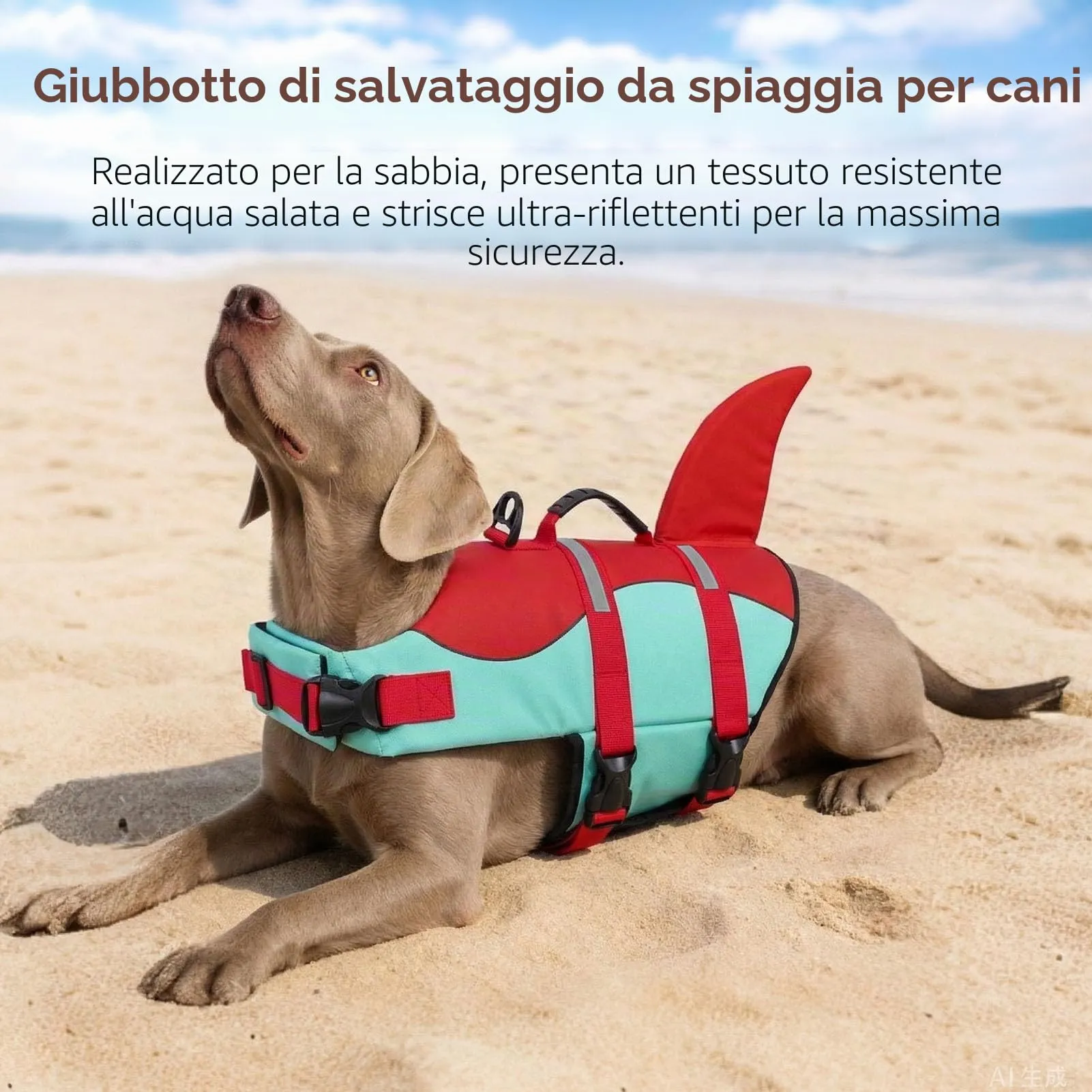 CITÉTOILE Giubbotto Salvagente per Cane Ripstop Regolabile, Rosso Verde, M - immagine 5