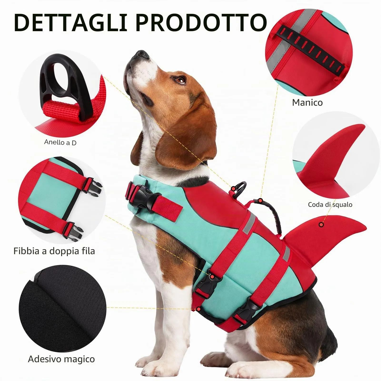 CITÉTOILE Giubbotto Salvagente per Cane in Ripstop, Rosso Verde, XL - immagine 2