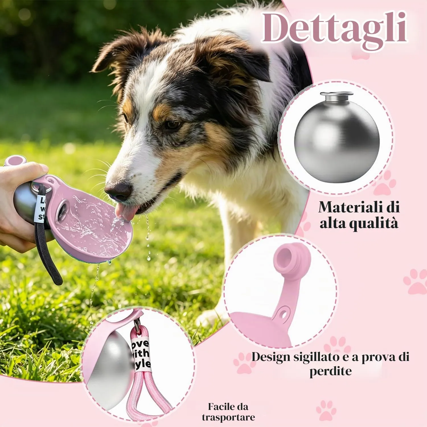 HBSFBH Borraccia Portatile per Cani in Acciaio Inossidabile con Ciotola in Silicone (M1) - immagine 3