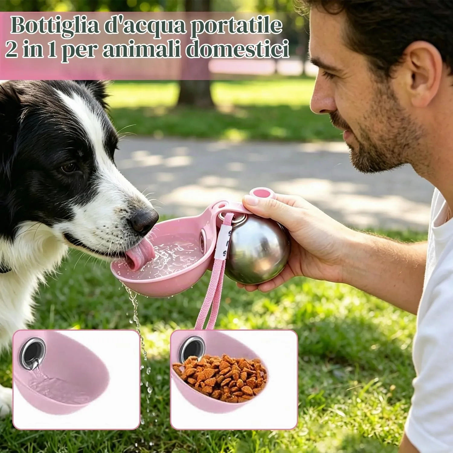 HBSFBH Borraccia Portatile per Cani in Acciaio Inossidabile con Ciotola in Silicone (M1) - immagine 5