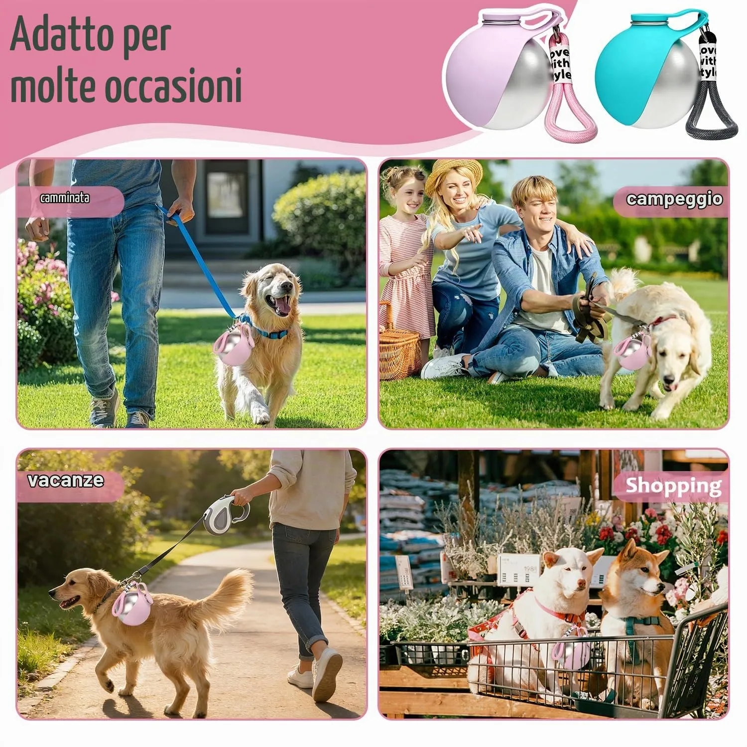 HBSFBH Borraccia Portatile per Cani in Acciaio Inossidabile con Ciotola in Silicone (M1) - immagine 7