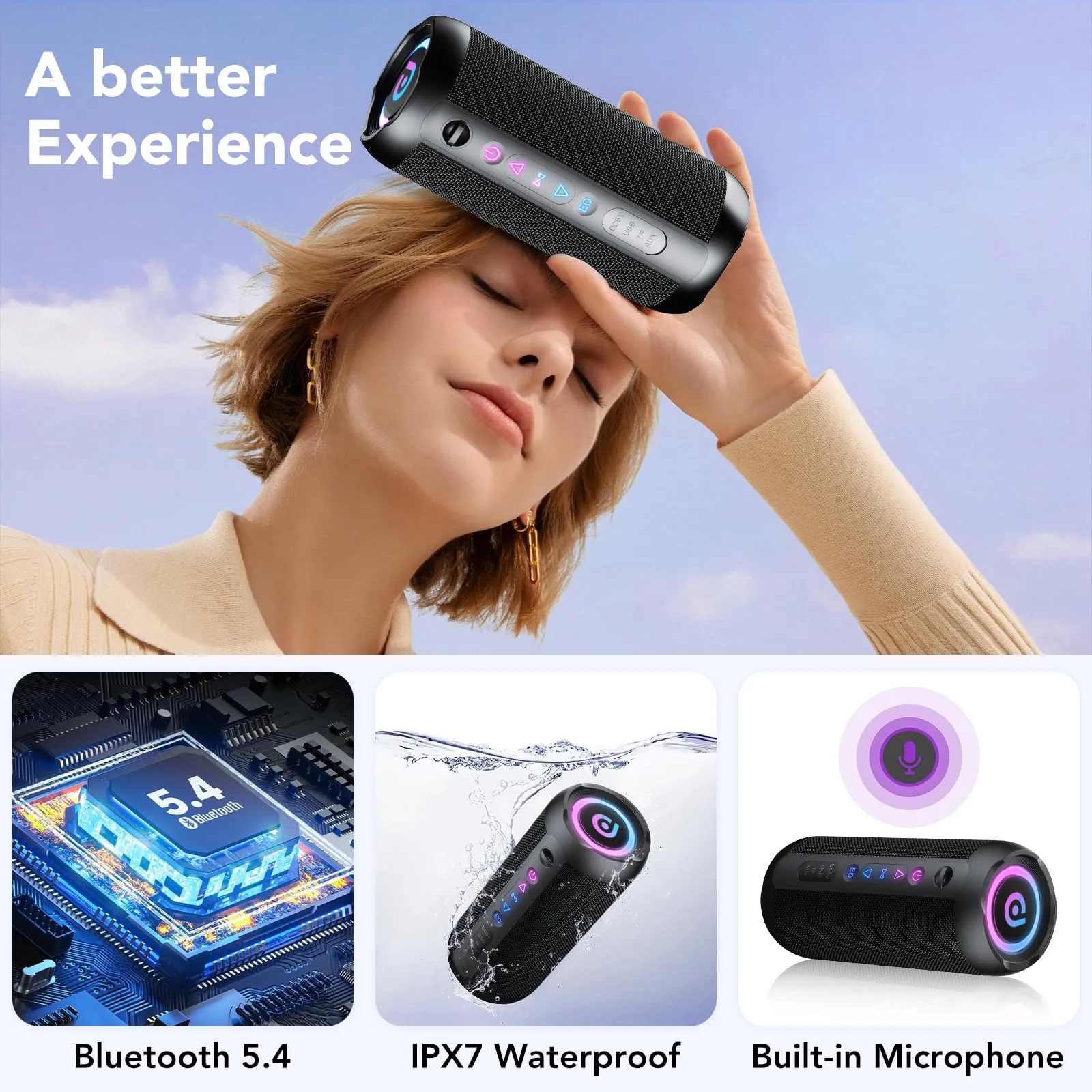 aowoka Cassa Bluetooth Portatile 25W, Bluetooth 5.4, Impermeabile IPX7, TWS, Luci RGB, AUX/TF/USB - immagine 5