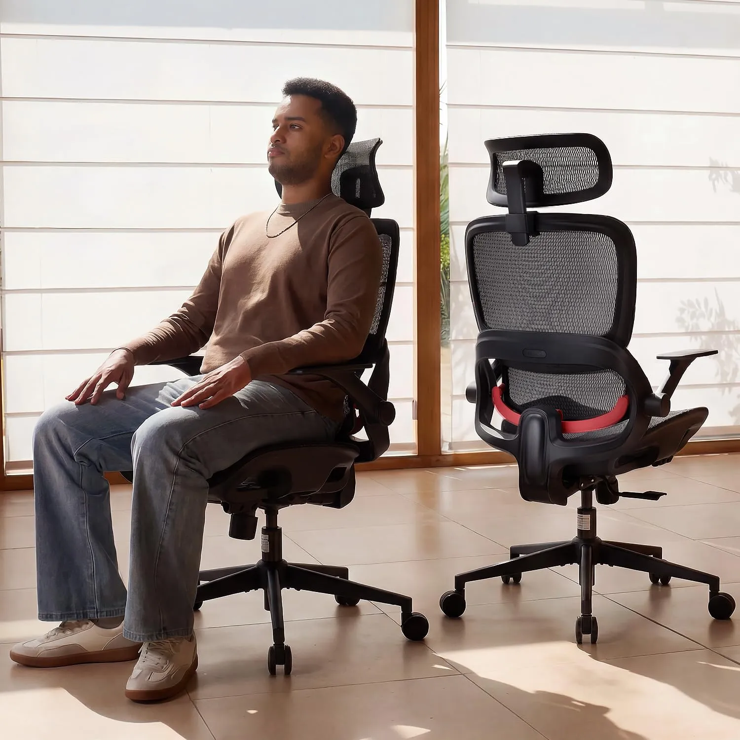 SIHOO B100 Sedia da Ufficio in Rete con Supporto Lombare Adattivo, 136kg, Nero - immagine 2