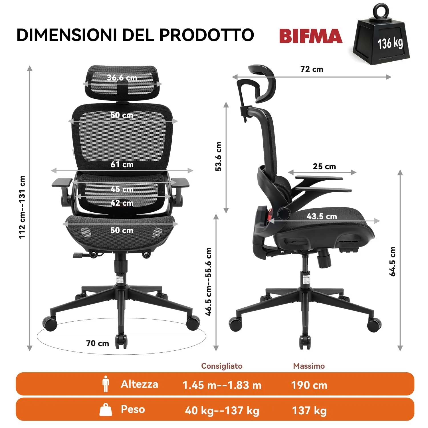 SIHOO B100 Sedia da Ufficio in Rete con Supporto Lombare Adattivo, 136kg, Nero - immagine 3