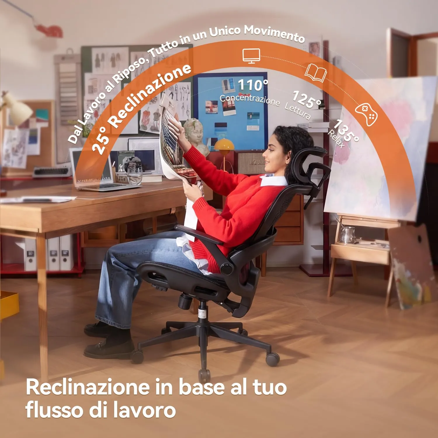 SIHOO B100 Sedia da Ufficio in Rete con Supporto Lombare Adattivo, 136kg, Nero - immagine 6