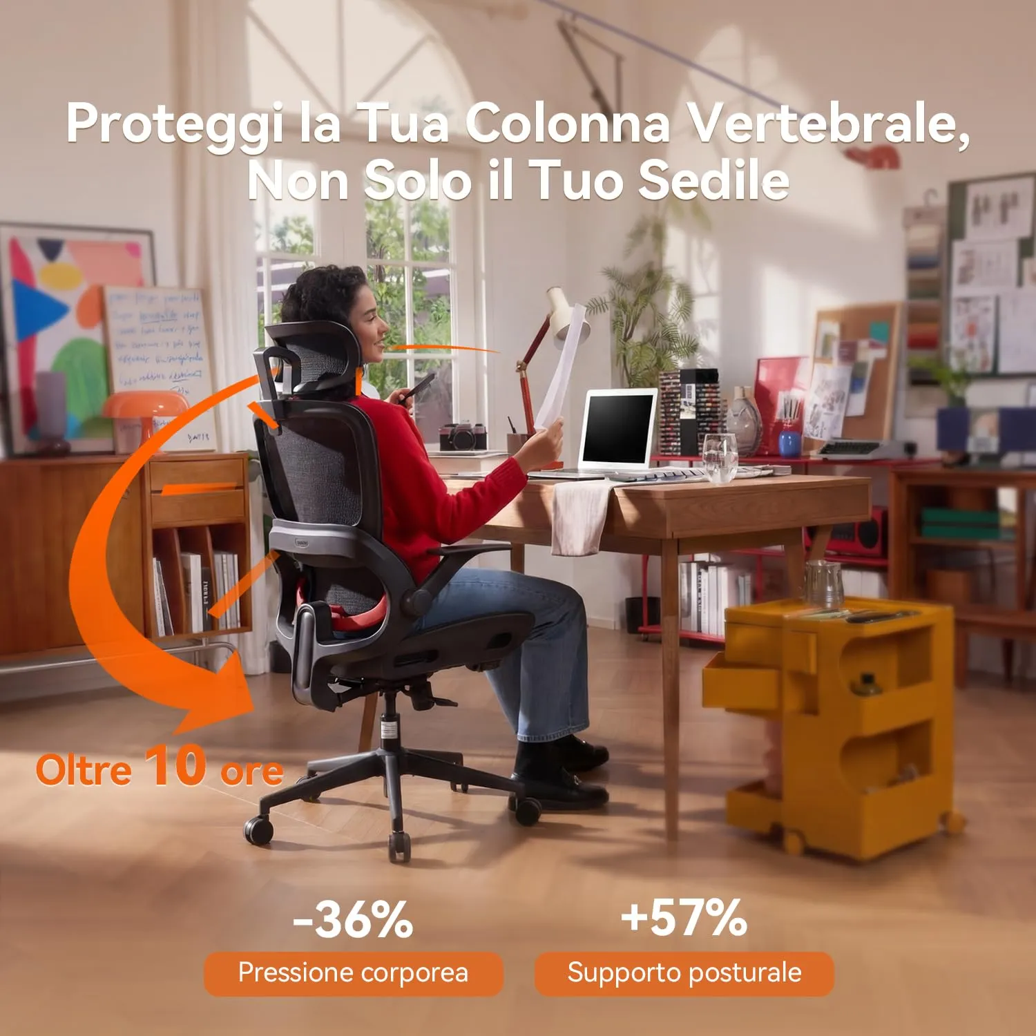 SIHOO B100 Sedia da Ufficio in Rete con Supporto Lombare Adattivo, 136kg, Nero - immagine 7