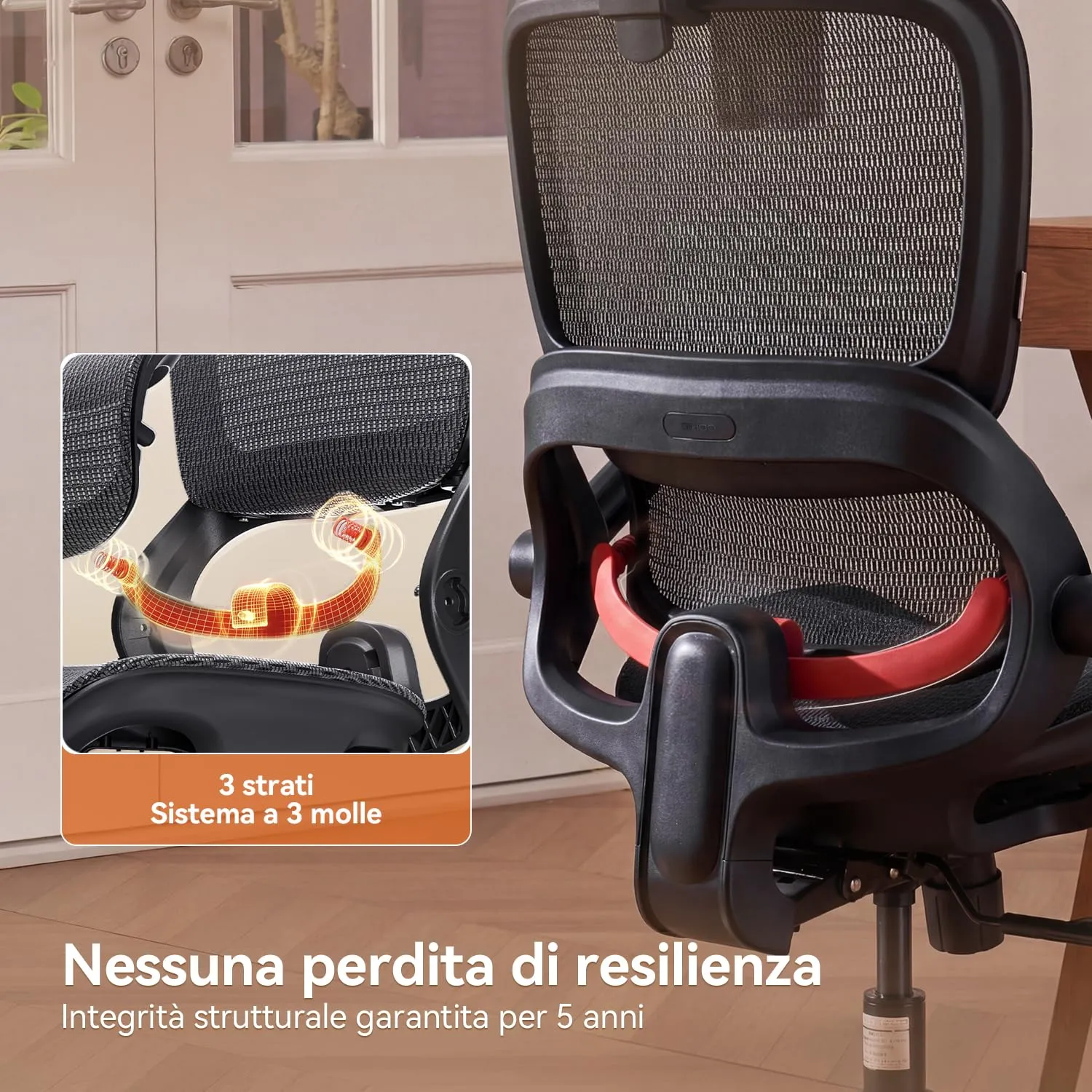 SIHOO B100 Sedia da Ufficio in Rete con Supporto Lombare Adattivo, 136kg, Nero - immagine 8