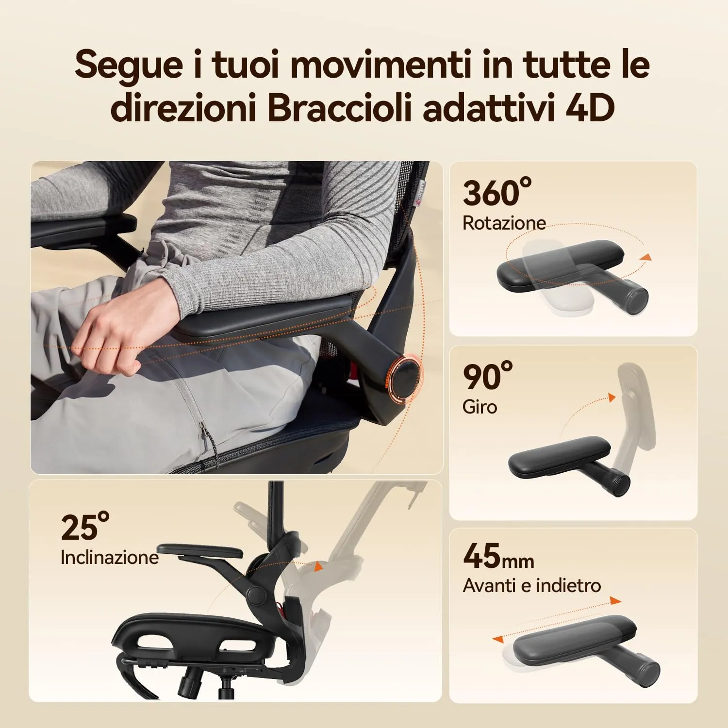 SIHOO B100 Pro Sedia da Ufficio Ergonomica con Poggiapiedi e Supporto Lombare 4D, Nero - immagine 6