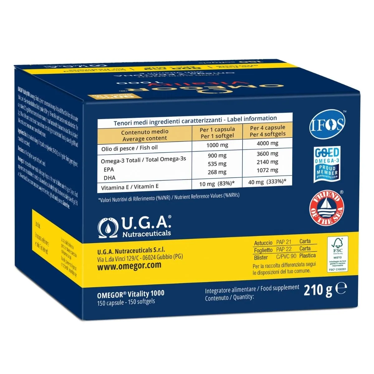 Omegor Vitality 1000 Omega 3 rTG, 800mg EPA e DHA, 150 Capsule - immagine 2