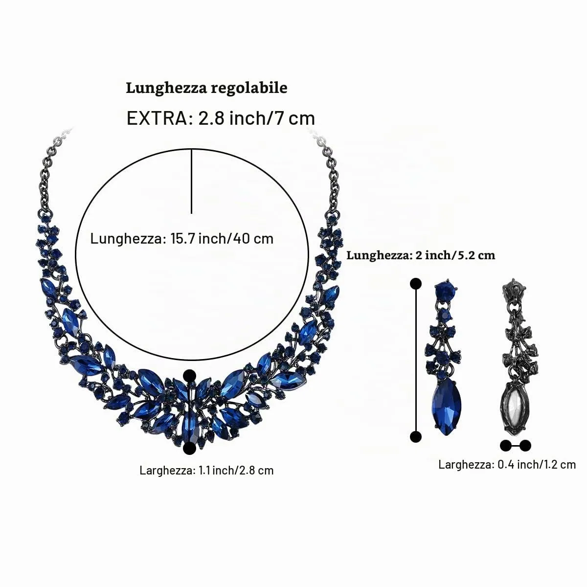 Clearine Set di Gioielli per Sposa con Cristallo Austriaco, Collana e Orecchini, Colore Zaffiro Nero-fondo - immagine 4