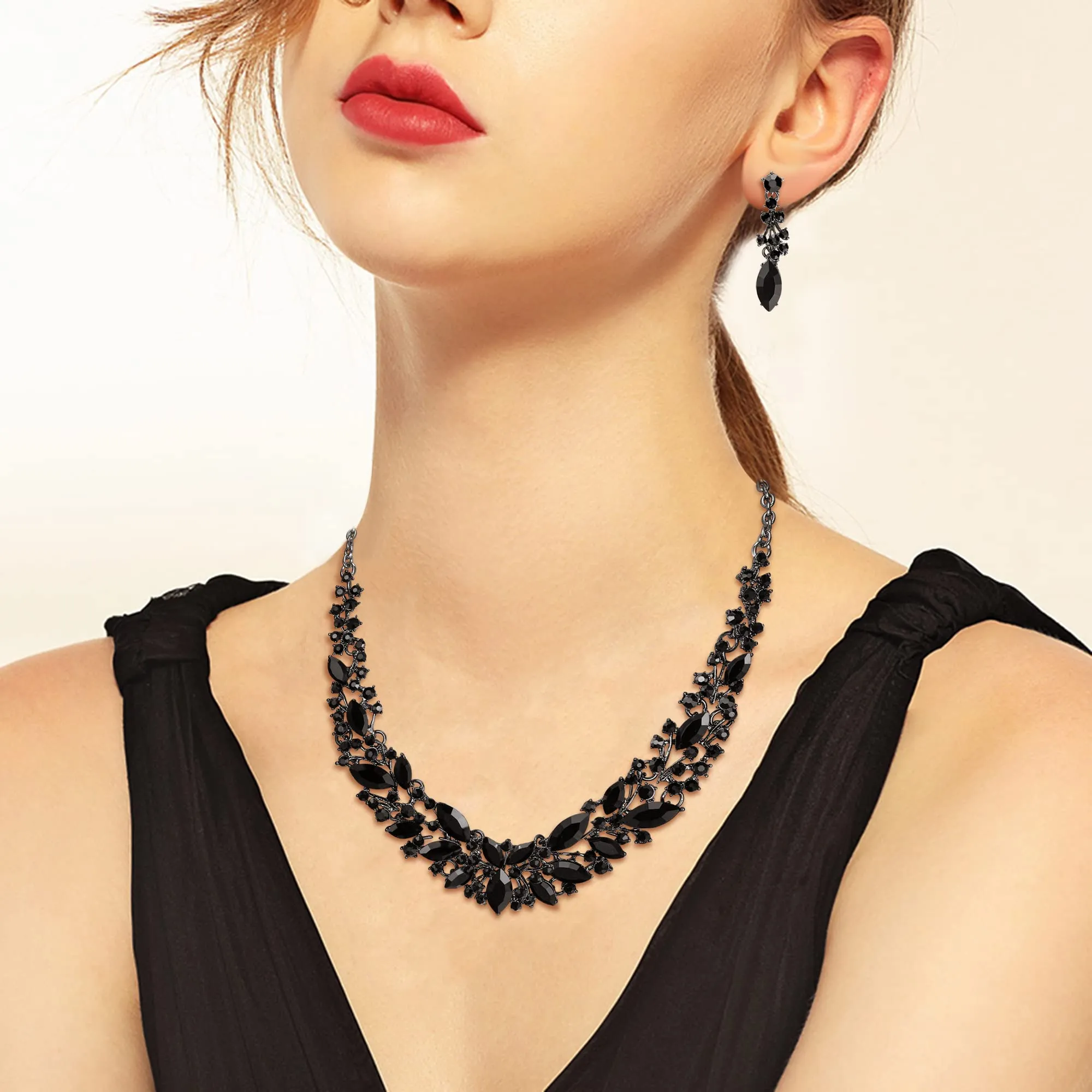 Clearine Set di gioielli da donna con cristalli austriaci taglio marquise, collana, bracciale e orecchini, Lega di acciaio - immagine 2