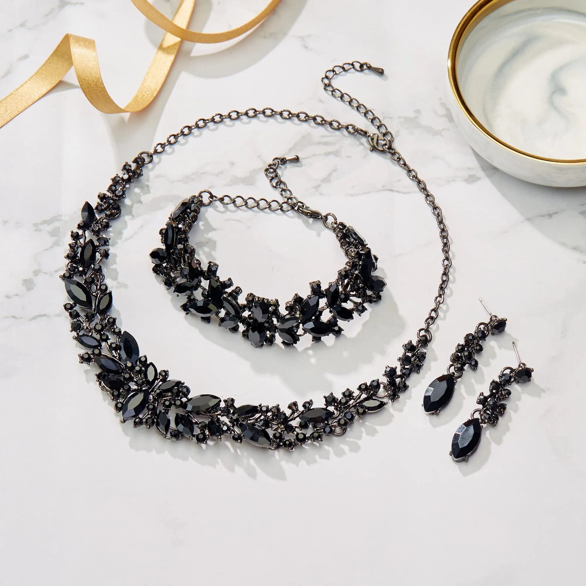 Clearine Set di gioielli da donna con cristalli austriaci taglio marquise, collana, bracciale e orecchini, Lega di acciaio - immagine 4