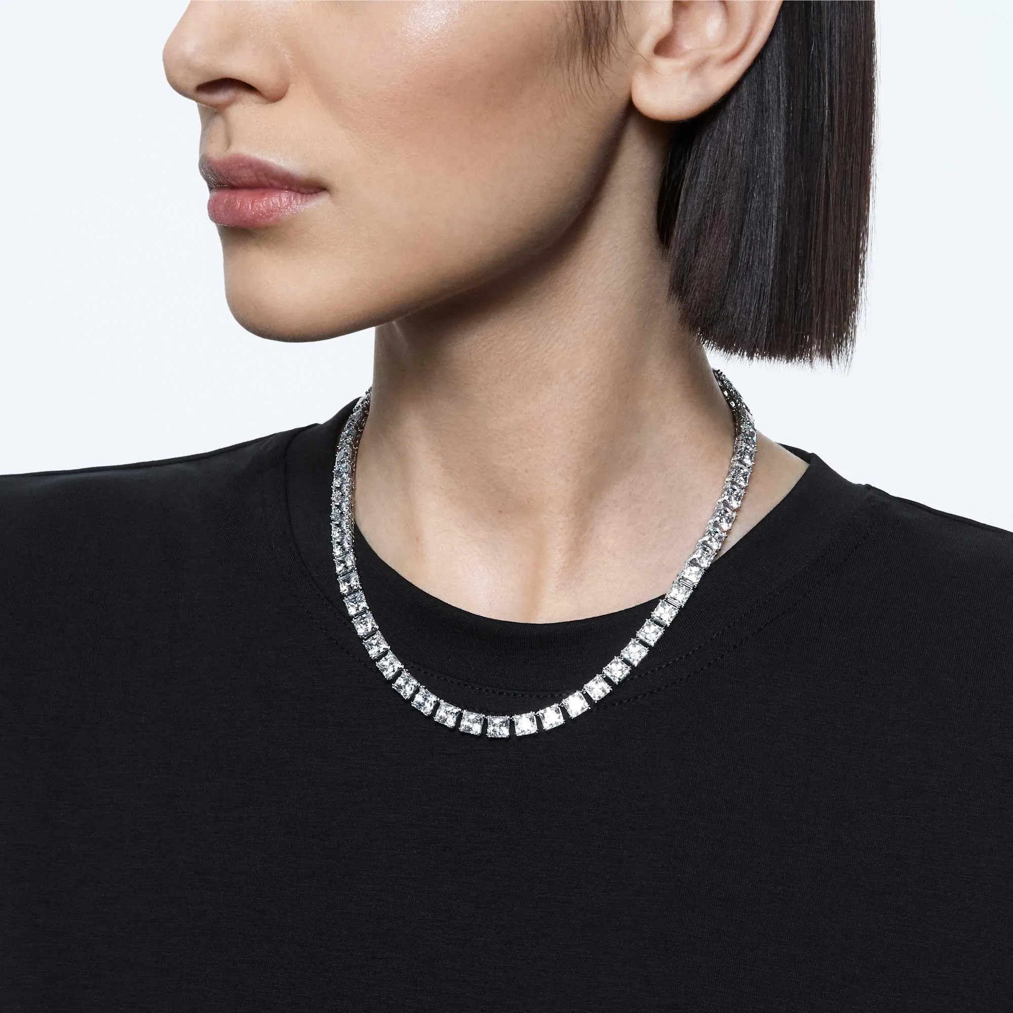 Swarovski Millenia Tennis Necklace, Square Cut, White, Rhodium Plated - immagine 4