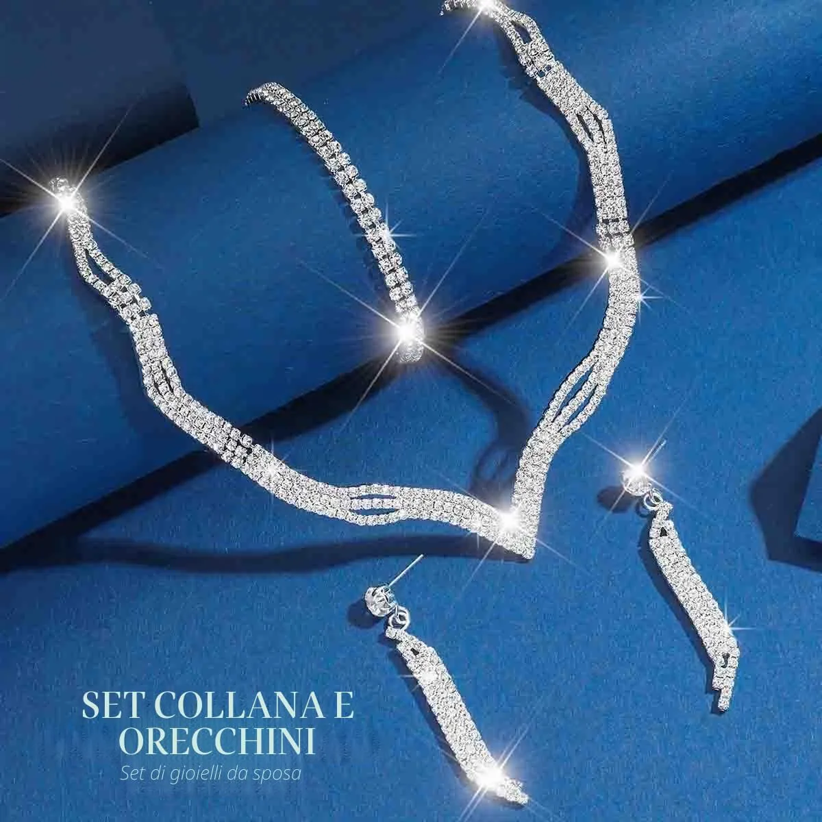 Fashband Set di gioielli da sposa in cristallo argento strass con collana e orecchini per donne - immagine 2
