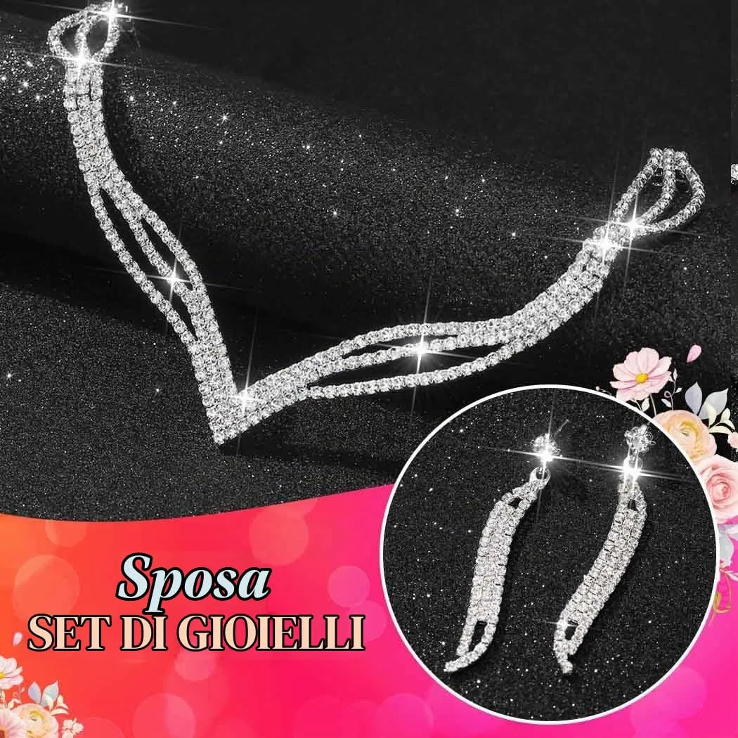 Fashband Set di gioielli da sposa in cristallo argento strass con collana e orecchini per donne - immagine 6