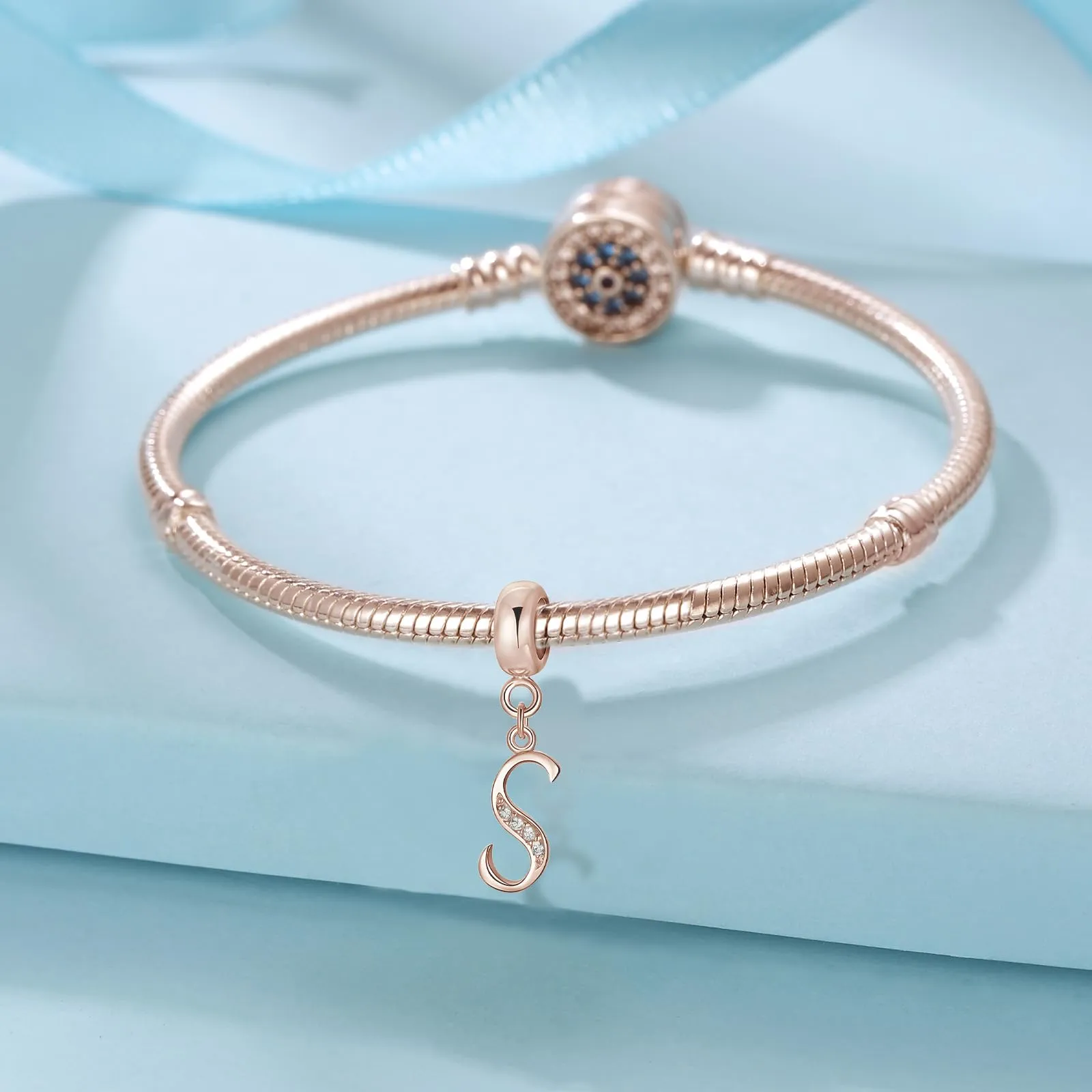 XWN Lettera Bead Charm Alfabeto in Argento Sterling 925 e Cubic Zirconia per Braccialetti Pandora e Collane Europee - immagine 2