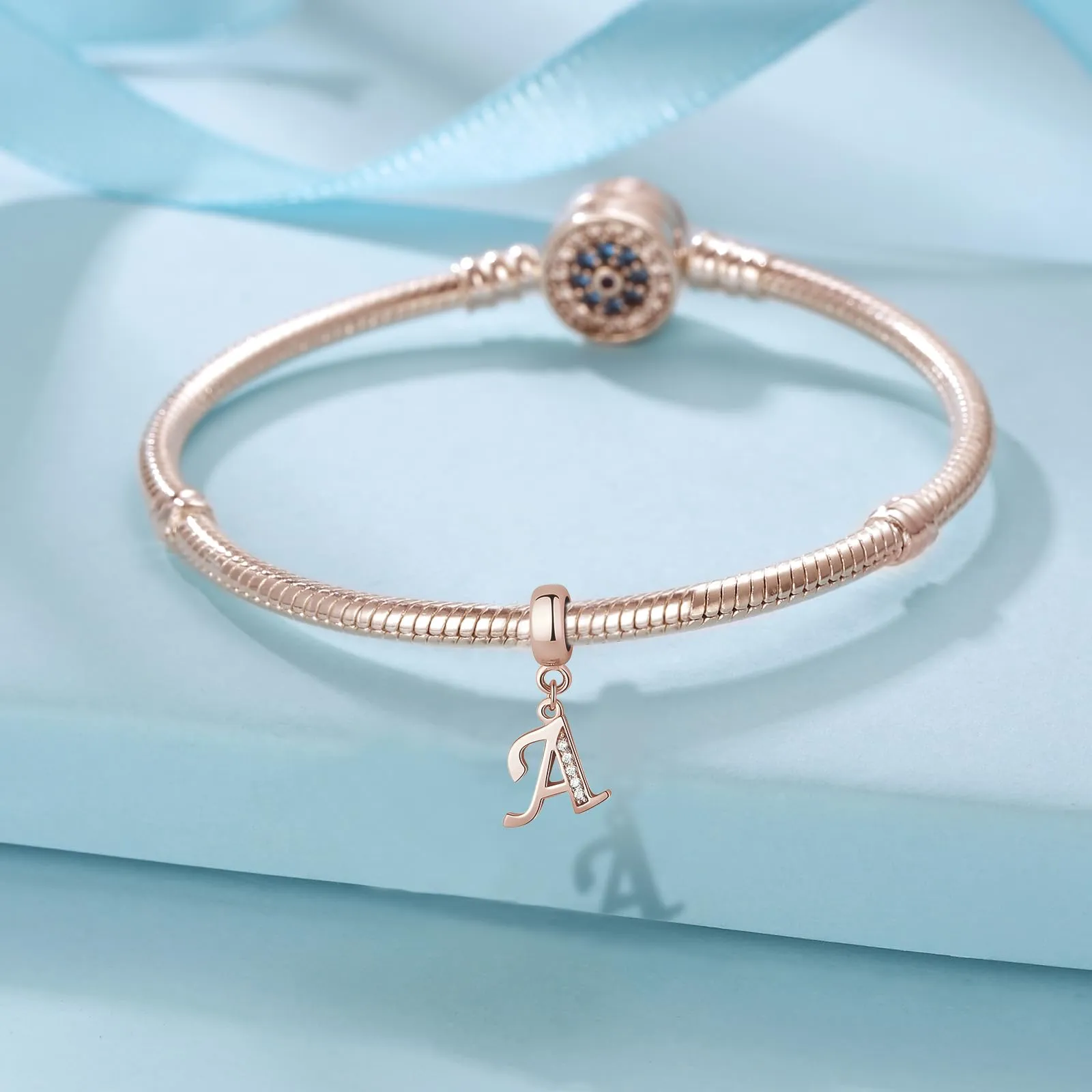 XWN Lettera Bead Charm Alfabeto in Argento Sterling 925 e Cubic Zirconia per Braccialetti Pandora e Collane Europee - immagine 2