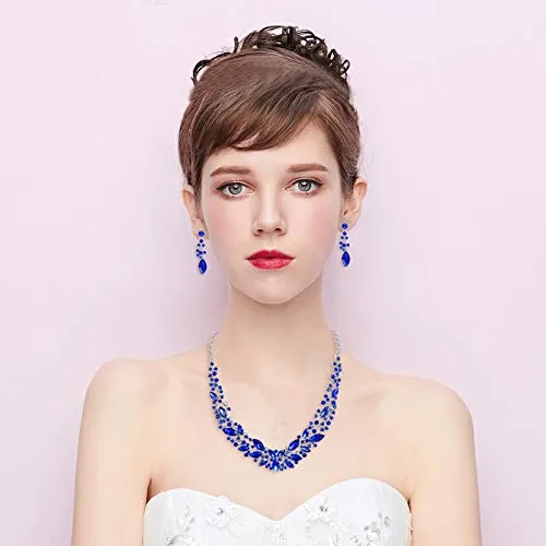 Clearine Set Collana e Orecchini per Sposa in Cristallo Austriaco Marquise, Colore Blu Zaffiro e Argento - immagine 2