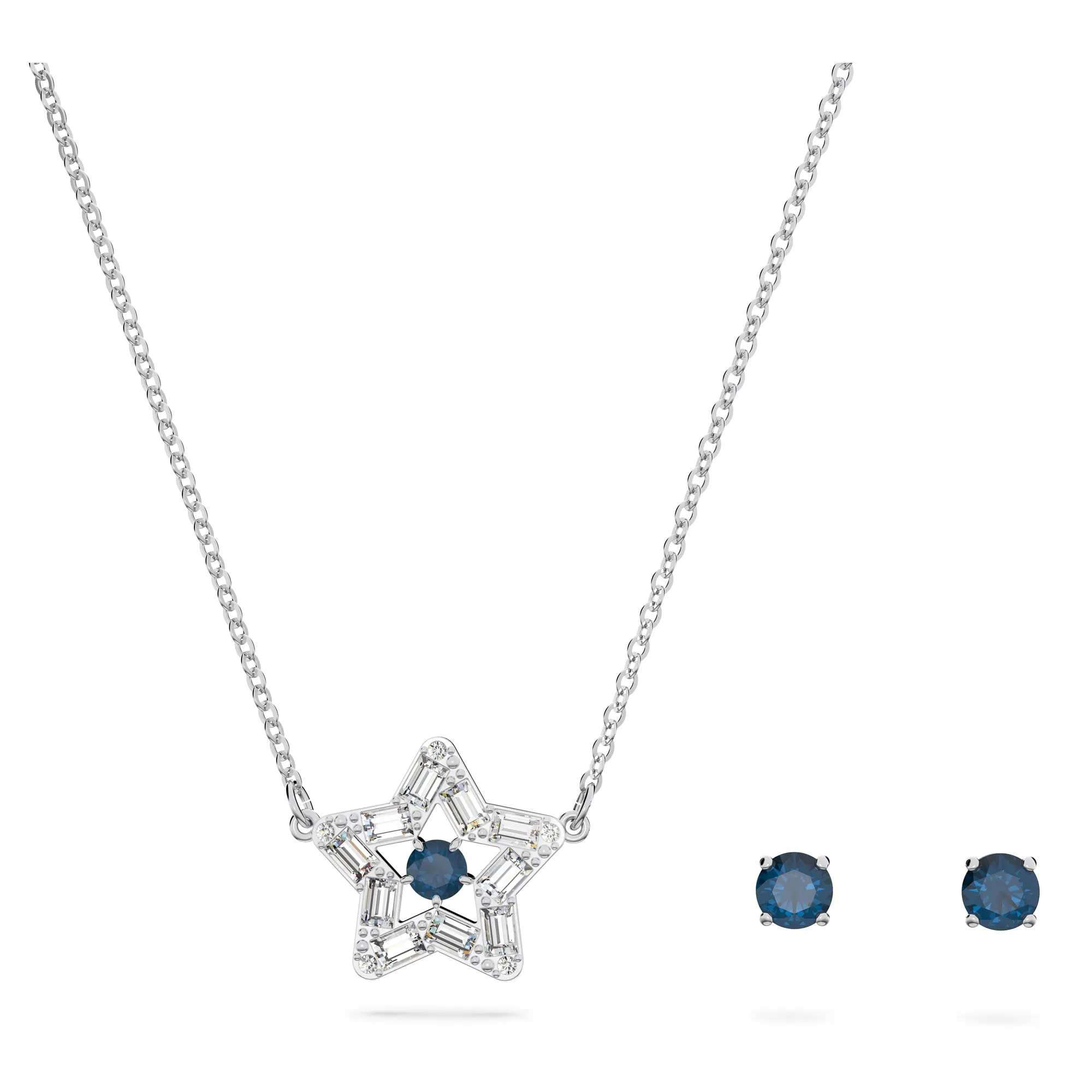 Swarovski Stella Set Collana e Orecchini, Cristalli e Zirconia, Placcati in Tonalità Rodio, Azzurro - immagine 1