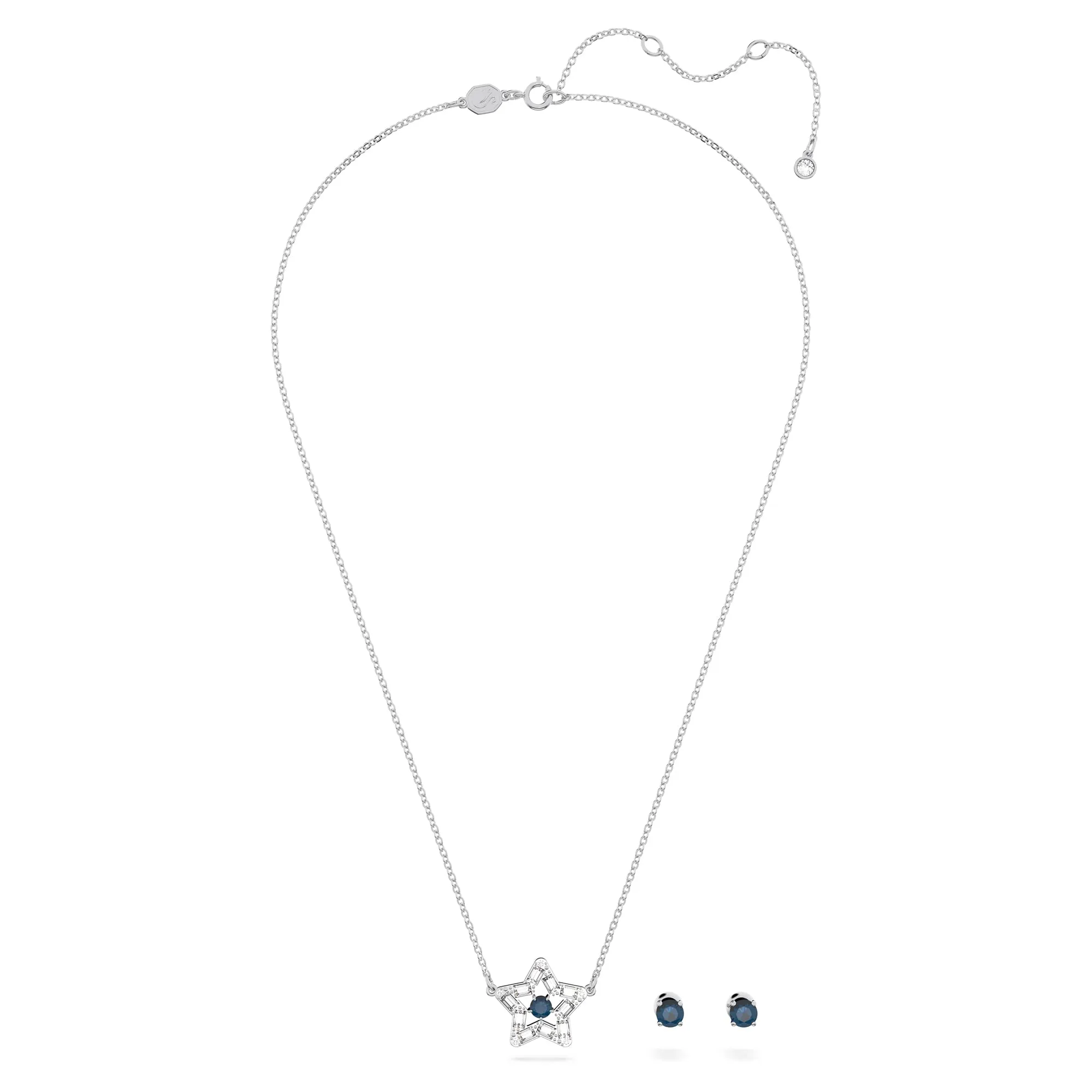 Swarovski Stella Set Collana e Orecchini, Cristalli e Zirconia, Placcati in Tonalità Rodio, Azzurro - immagine 2
