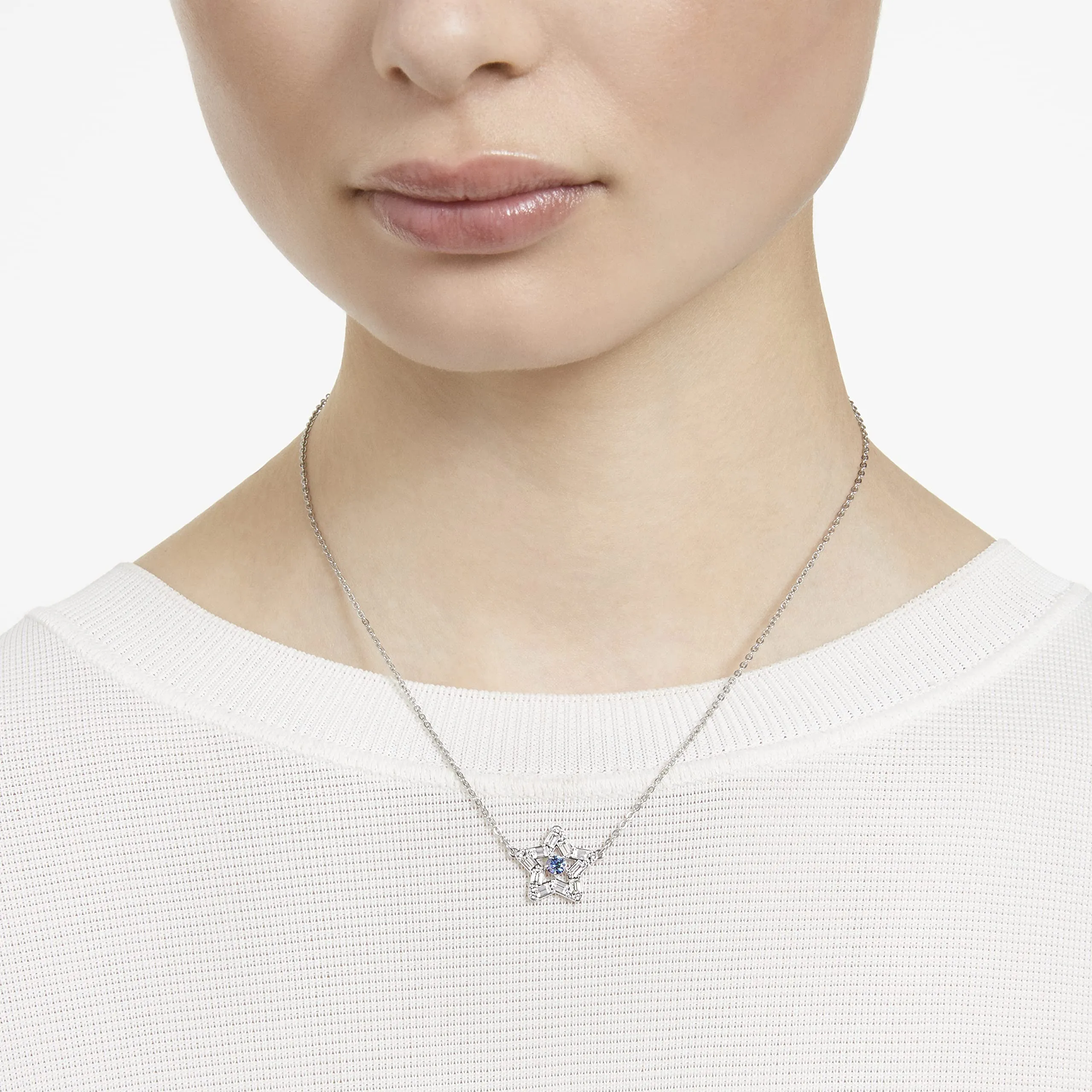 Swarovski Stella Set Collana e Orecchini, Cristalli e Zirconia, Placcati in Tonalità Rodio, Azzurro - immagine 5