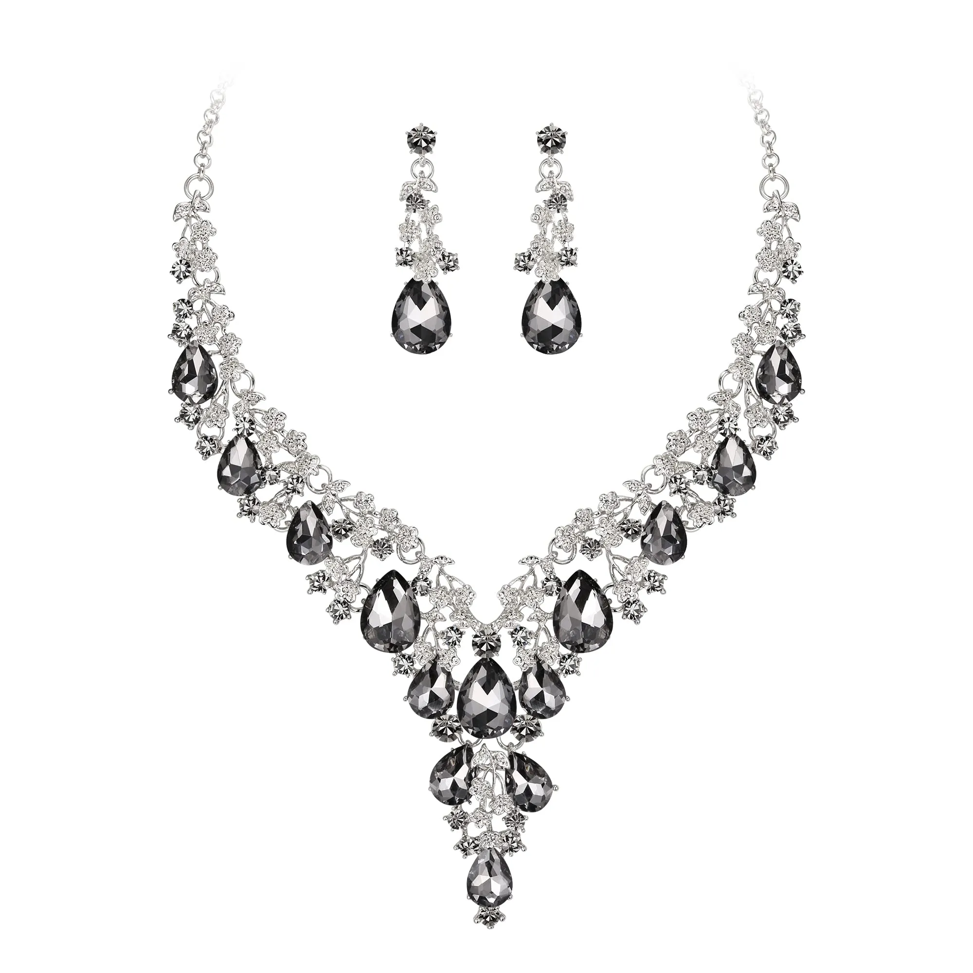 Clearine Set di Gioielli per Sposa con Collana e Orecchini a Goccia in Strass, Grigio Argento-Fondo - immagine 1