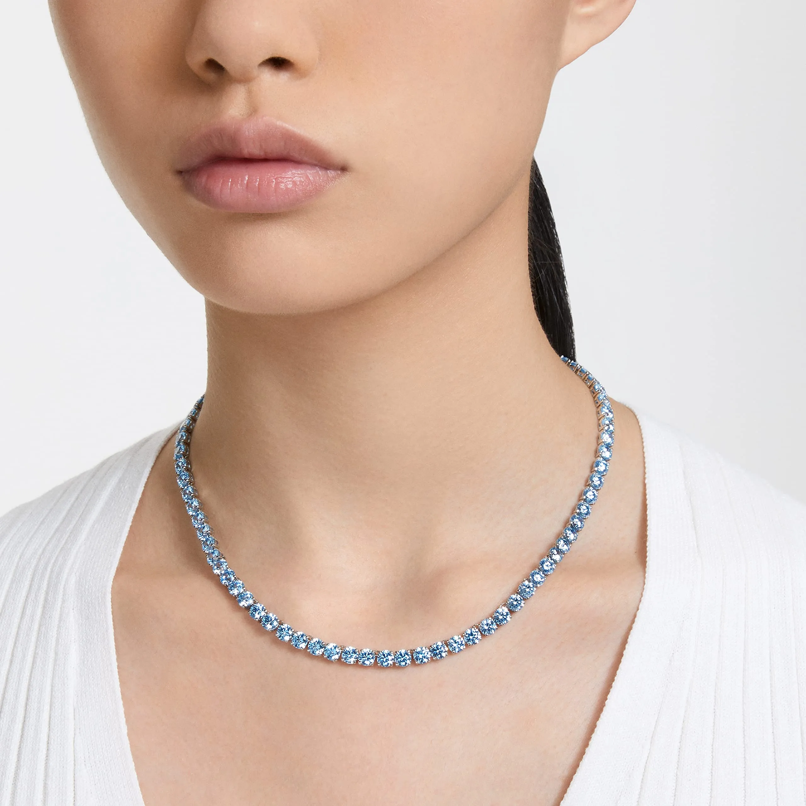 Swarovski Matrix Tennis Necklace, Round Cut, Medium, Blue, Rhodium Plated - immagine 5