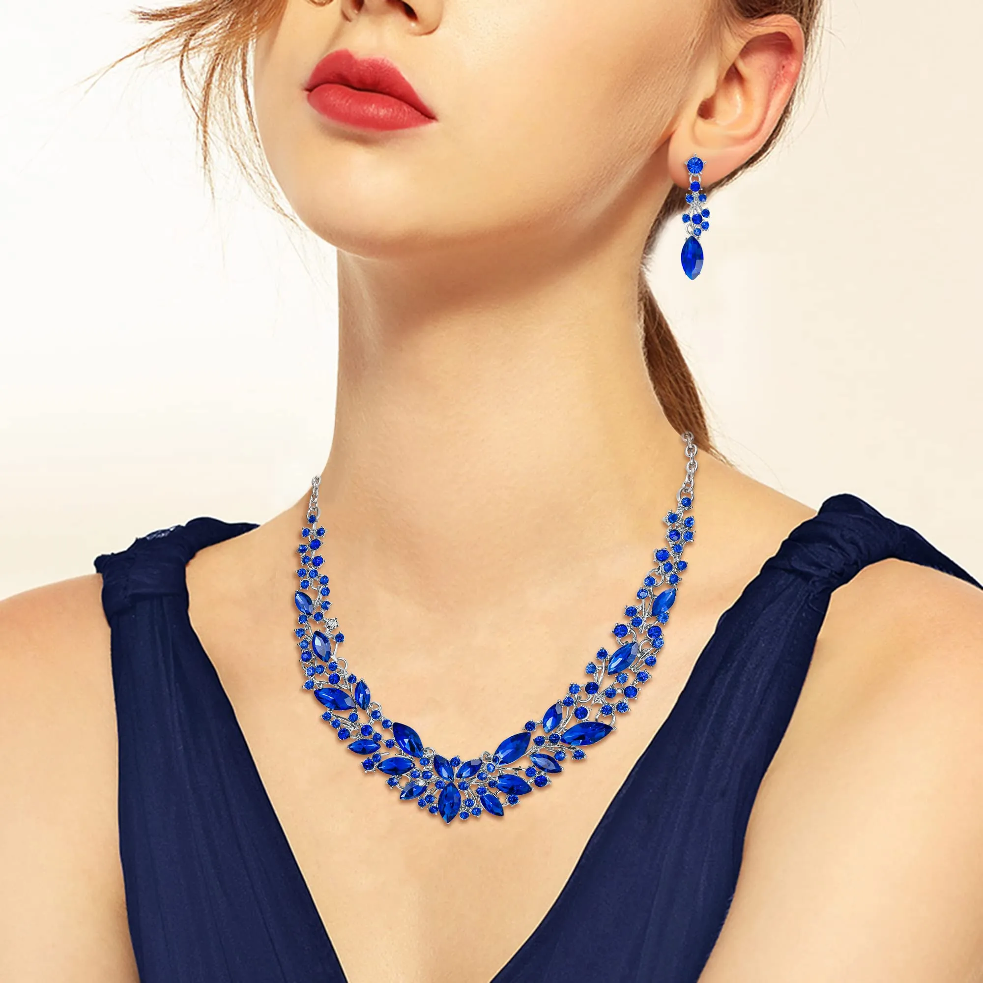 Clearine Set di Gioielli da Sposa con Cristalli di Marquise, Collana, Orecchini e Bracciale in Argento - immagine 2
