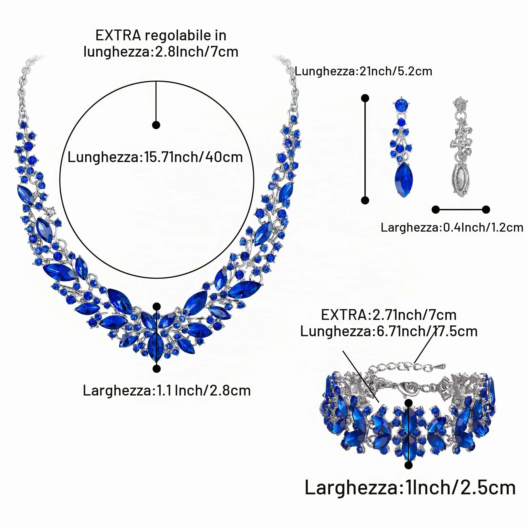 Clearine Set di Gioielli da Sposa con Cristalli di Marquise, Collana, Orecchini e Bracciale in Argento - immagine 5