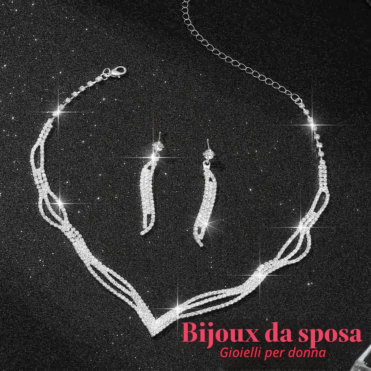 Fashband Parure di gioielli da sposa in cristallo con collana e orecchini di strass da donna - immagine 3
