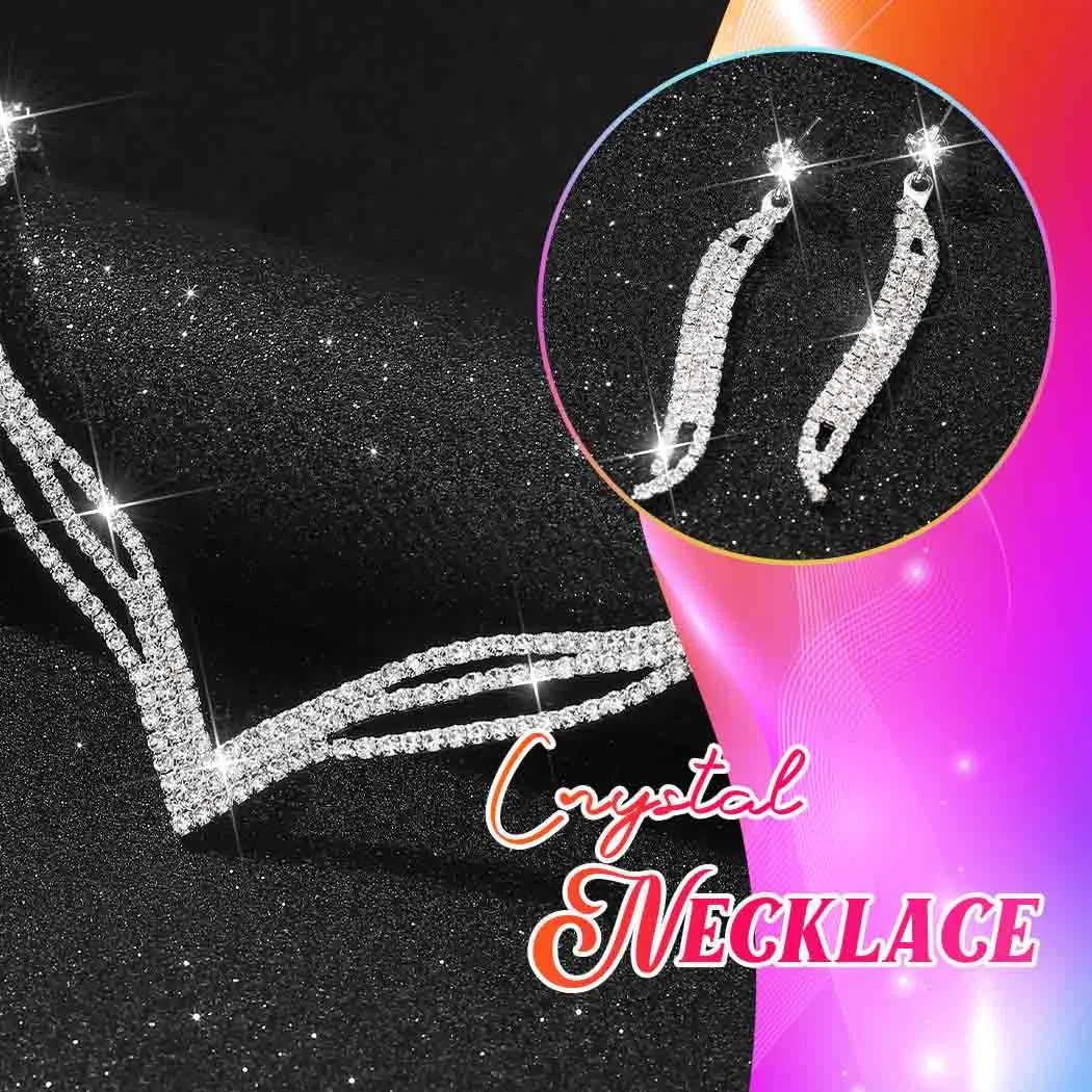 Fashband Parure di gioielli da sposa in cristallo con collana e orecchini di strass da donna - immagine 6