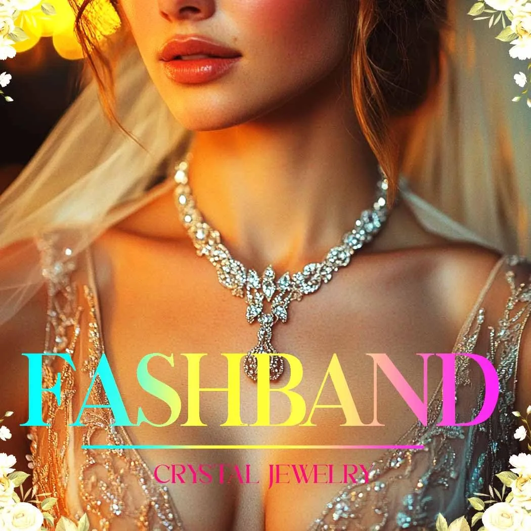 Fashband Parure di gioielli da sposa in cristallo con collana e orecchini di strass da donna - immagine 8