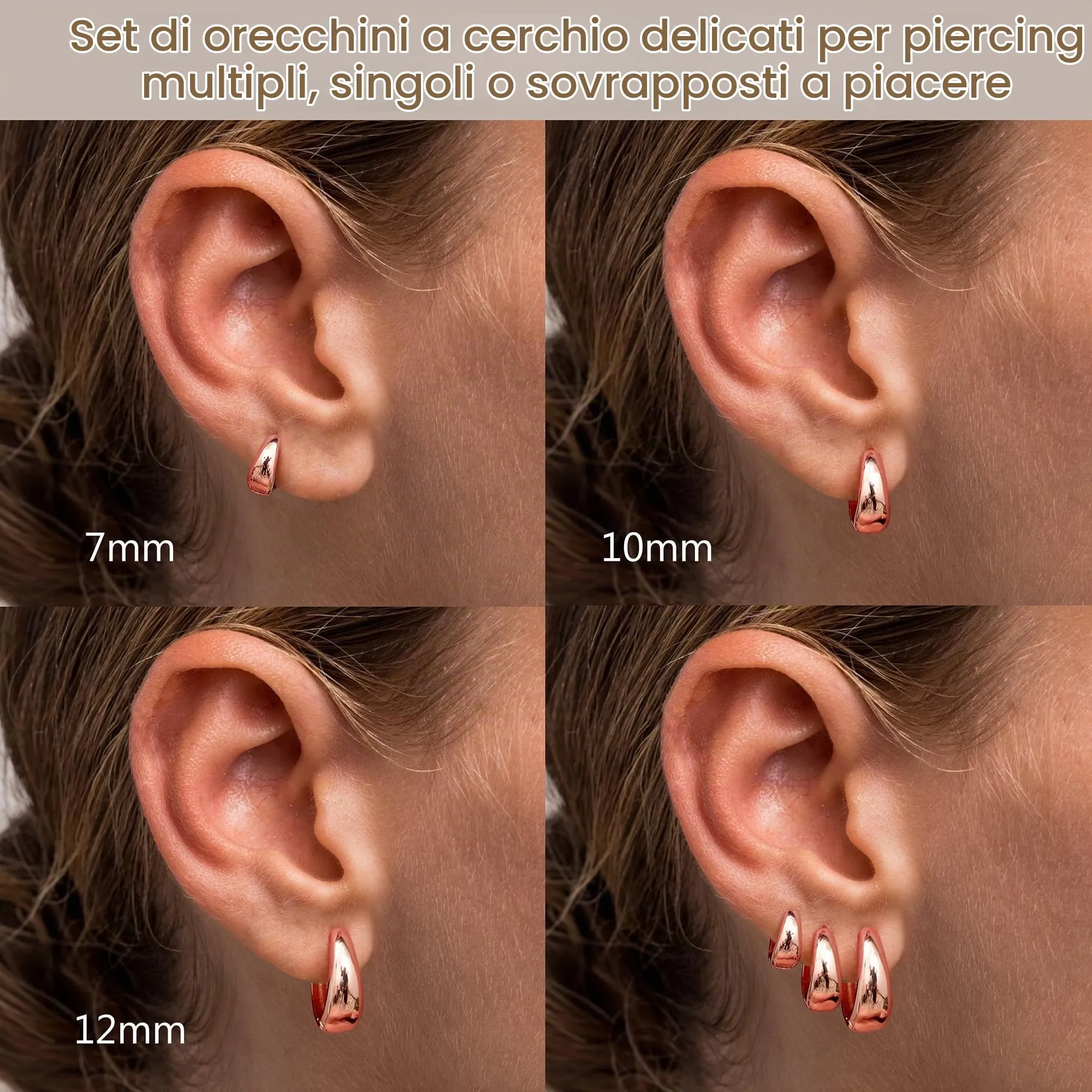 Chriscoco Orecchini a Cerchio Donna Set Oro e Argento Ipoallergenico - immagine 3