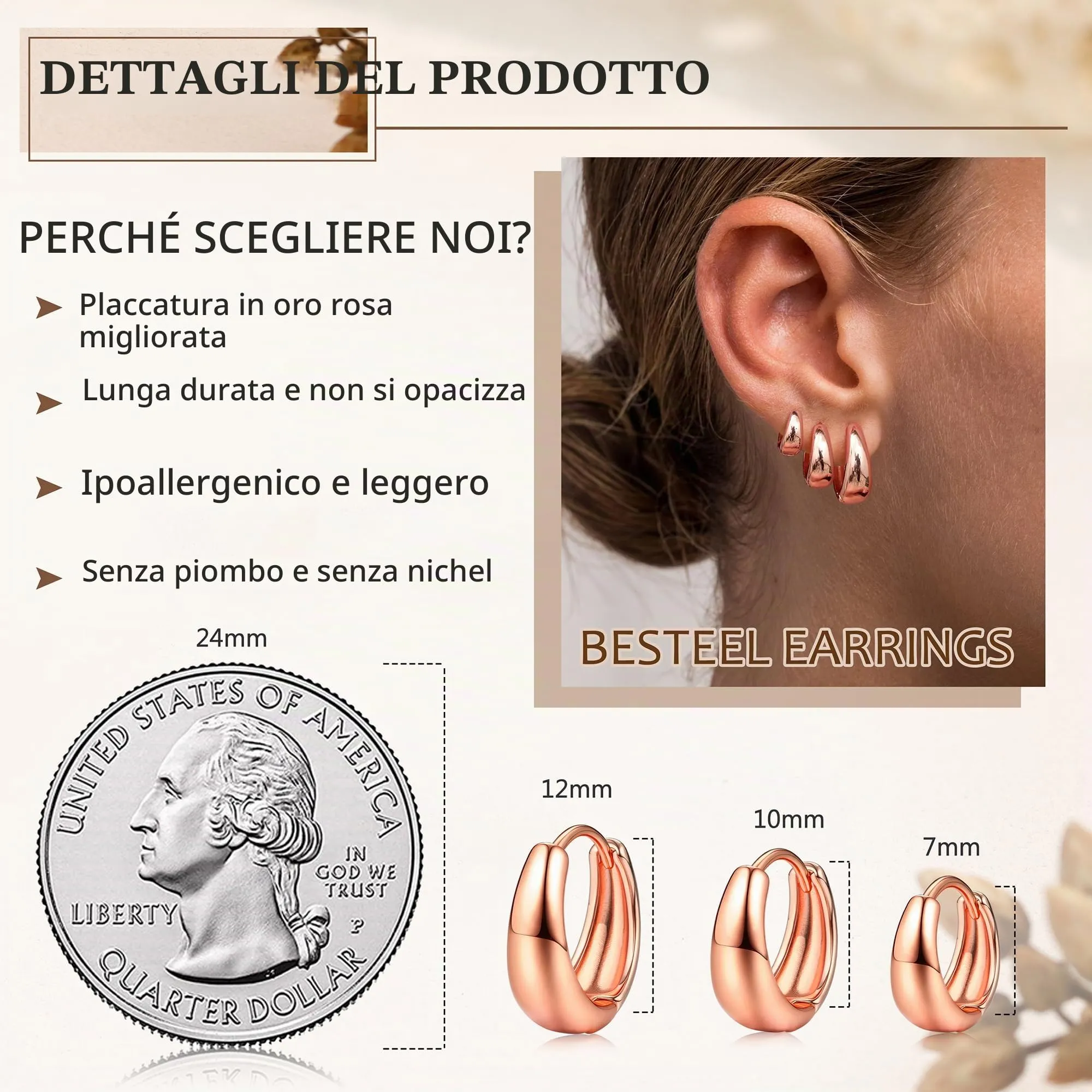 Chriscoco Orecchini a Cerchio Donna Set Oro e Argento Ipoallergenico - immagine 4