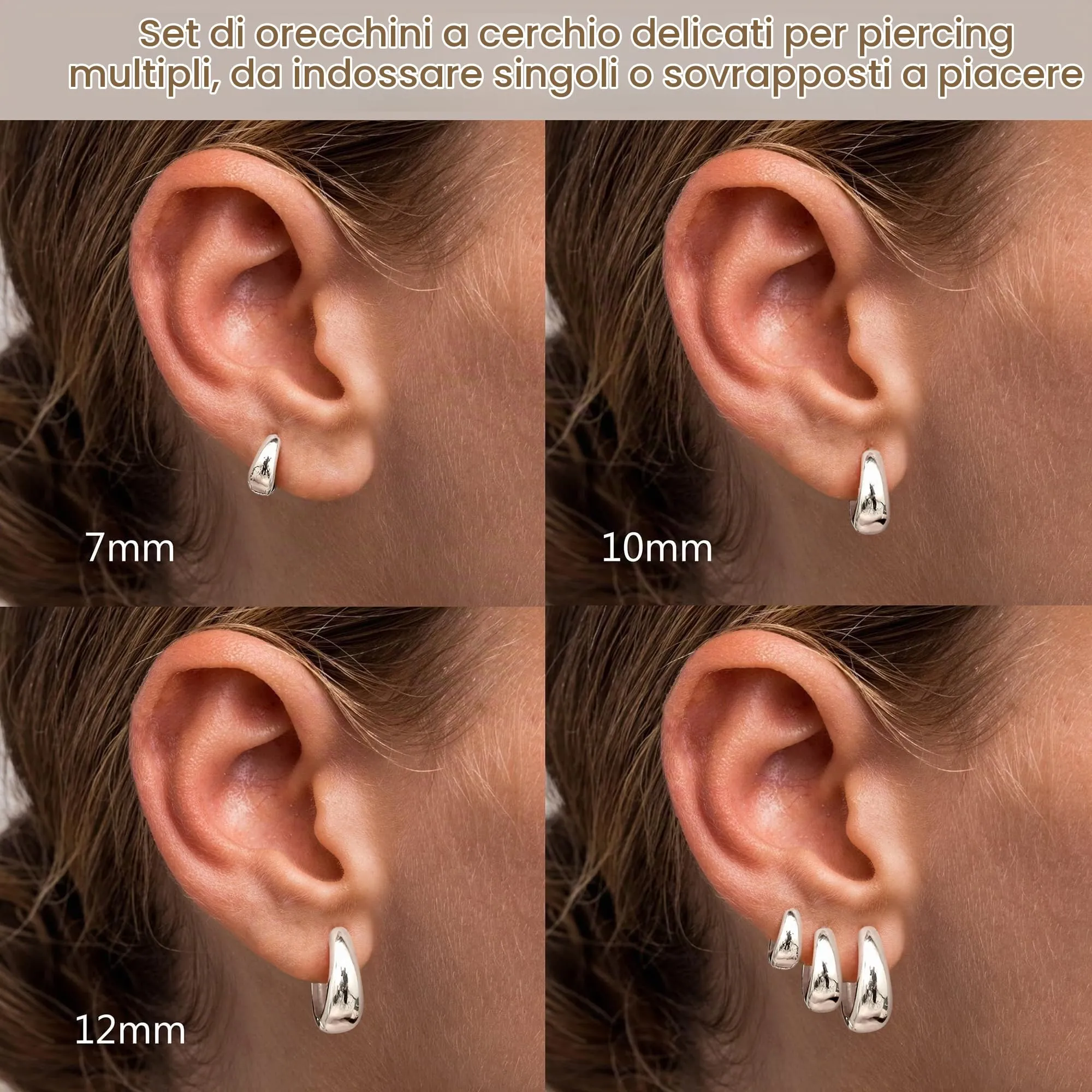 Chriscoco Set Orecchini a Cerchio Donna, Oro e Argento, Ipoallergenici - immagine 2