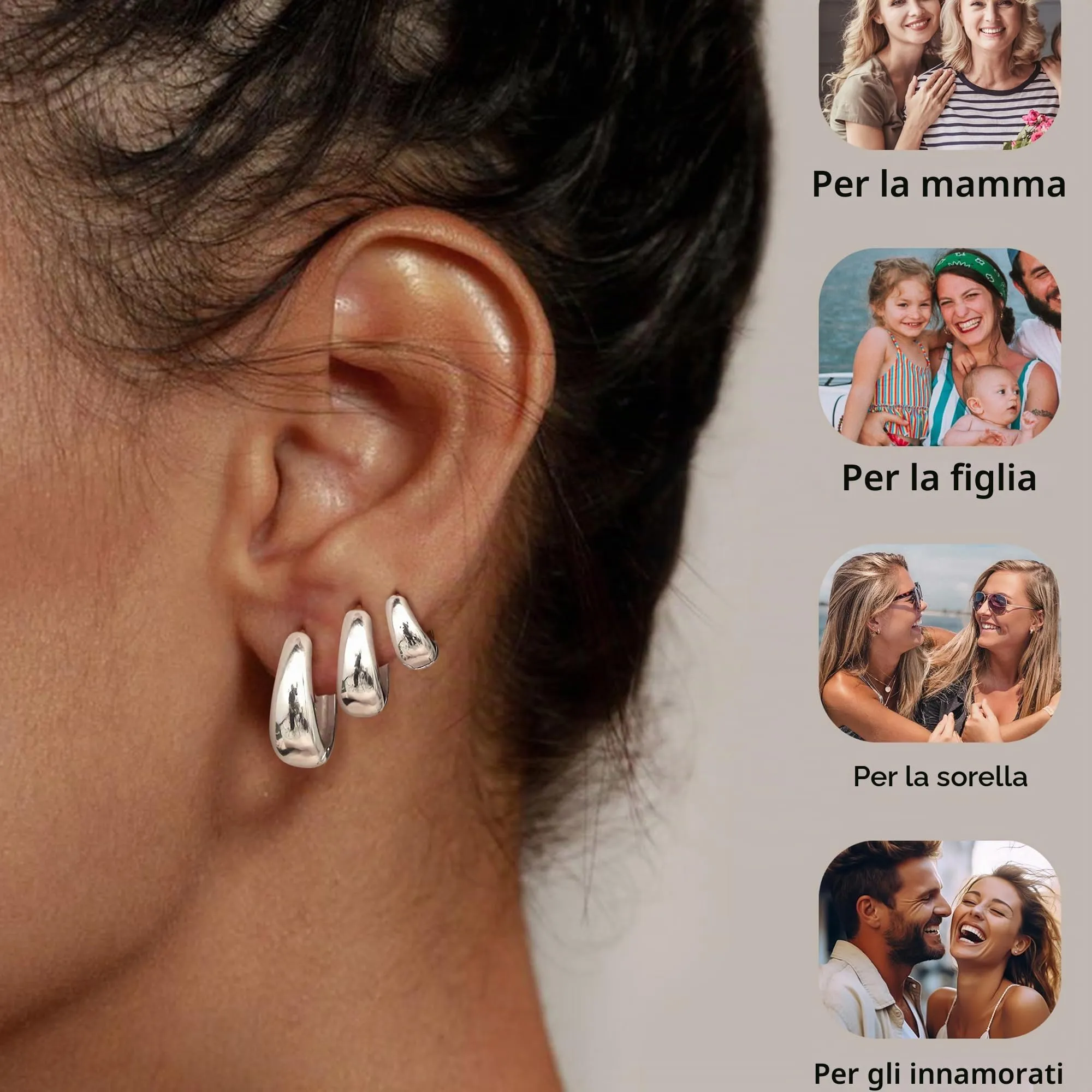 Chriscoco Set Orecchini a Cerchio Donna, Oro e Argento, Ipoallergenici - immagine 4