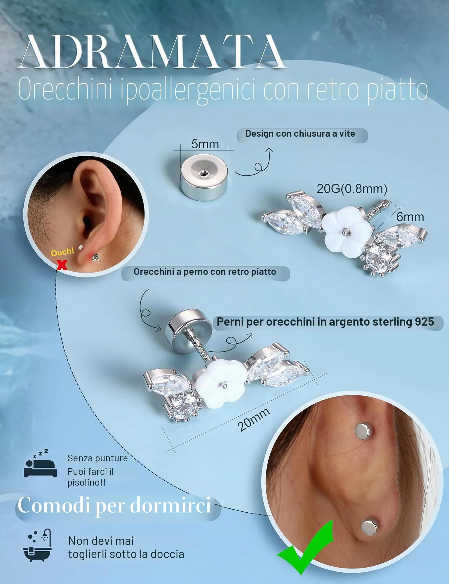 Adramata Orecchini in Argento 925 per Donna, Piercing Helix - immagine 3