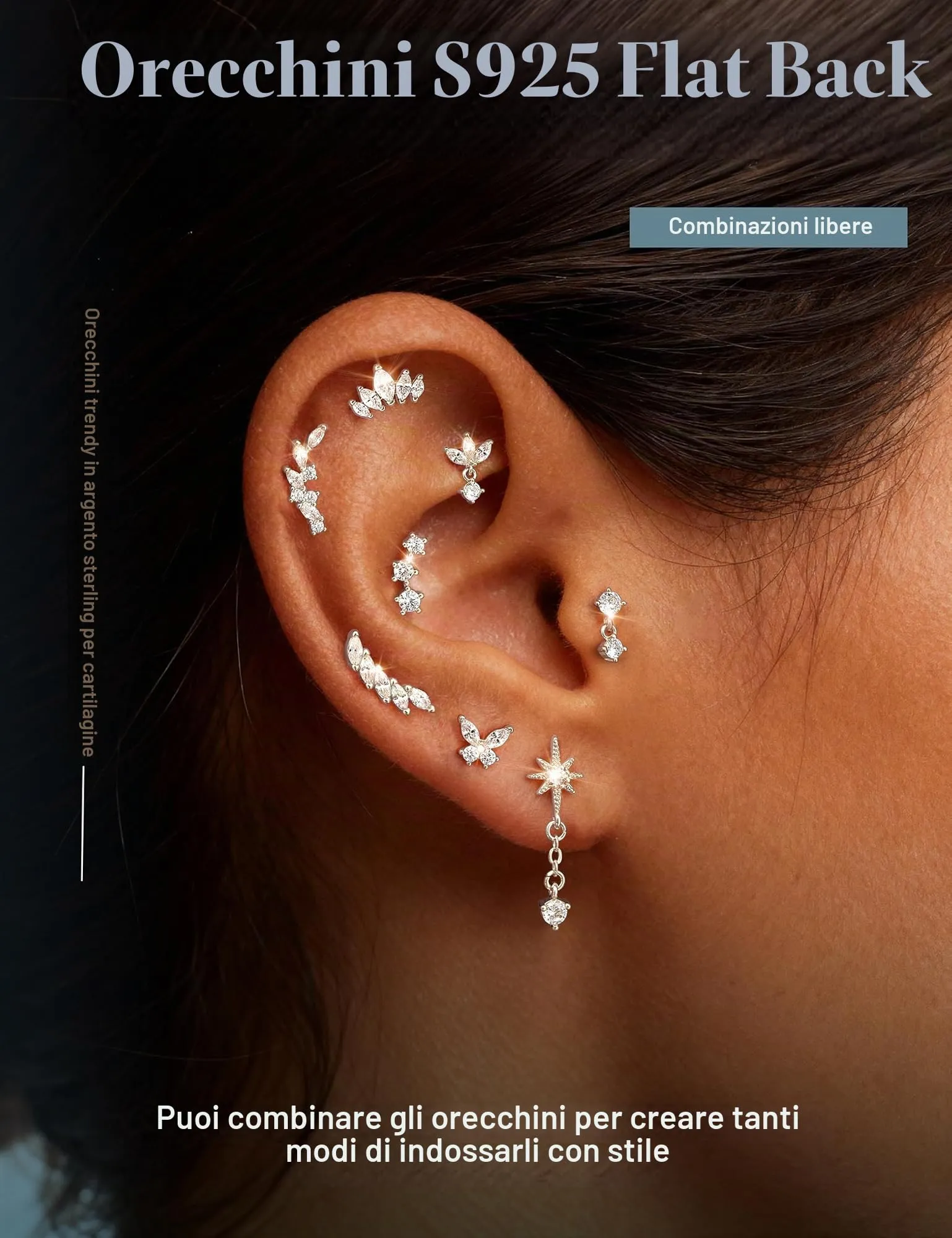 Adramata Orecchini in Argento 925 per Donna, Piercing Helix - immagine 5