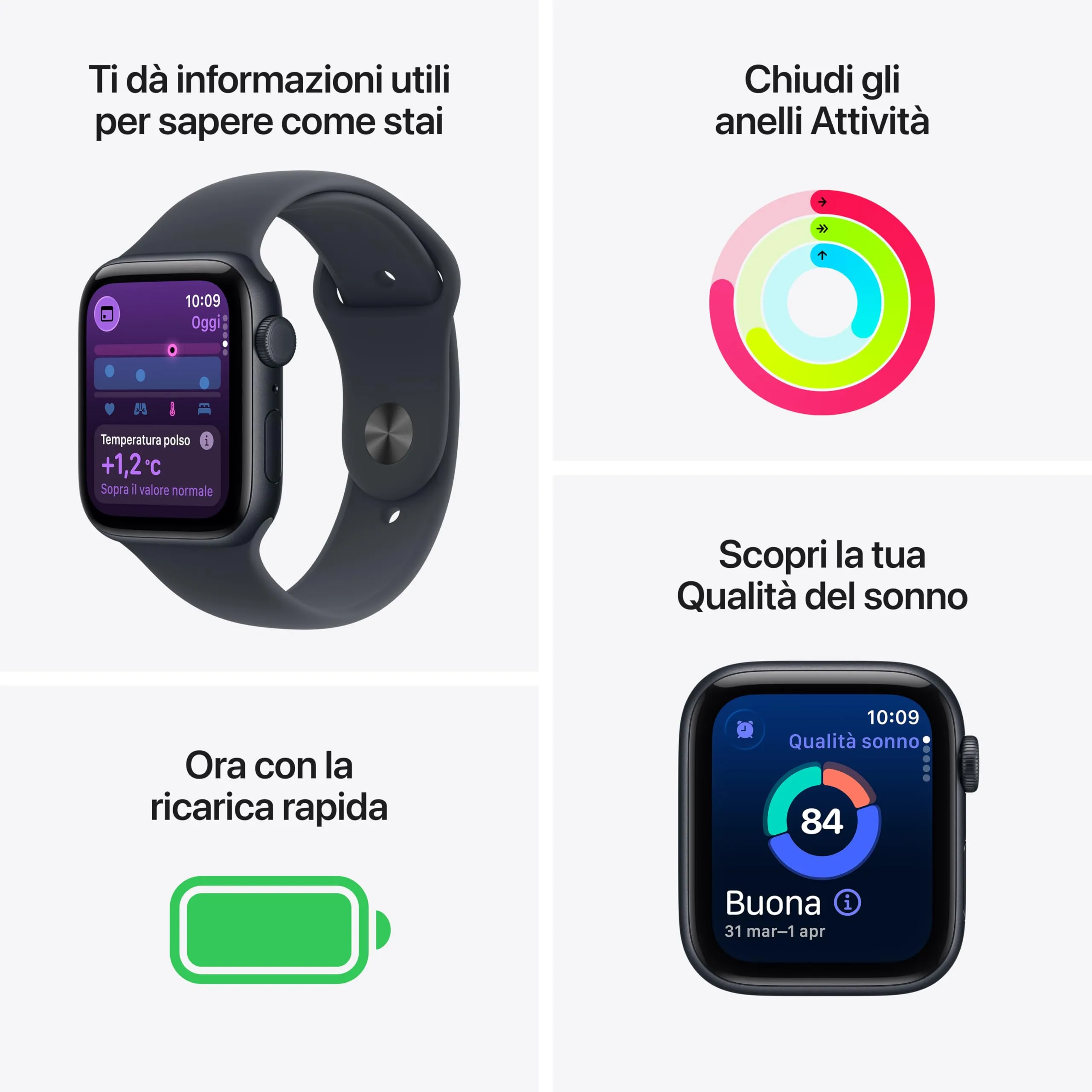 Apple Watch SE 3 GPS + Cellular, 40 mm, Alluminio Mezzanotte, Cinturino Sport Mezzanotte S/M - immagine 2