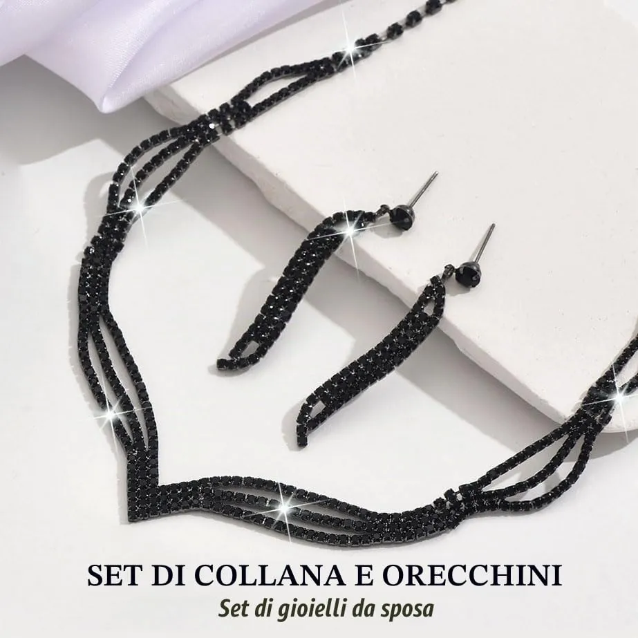 Fashband Set di Gioielli da Sposa con Cristalli e Strass Argento, Collana e Orecchini, Misura Unica - immagine 2