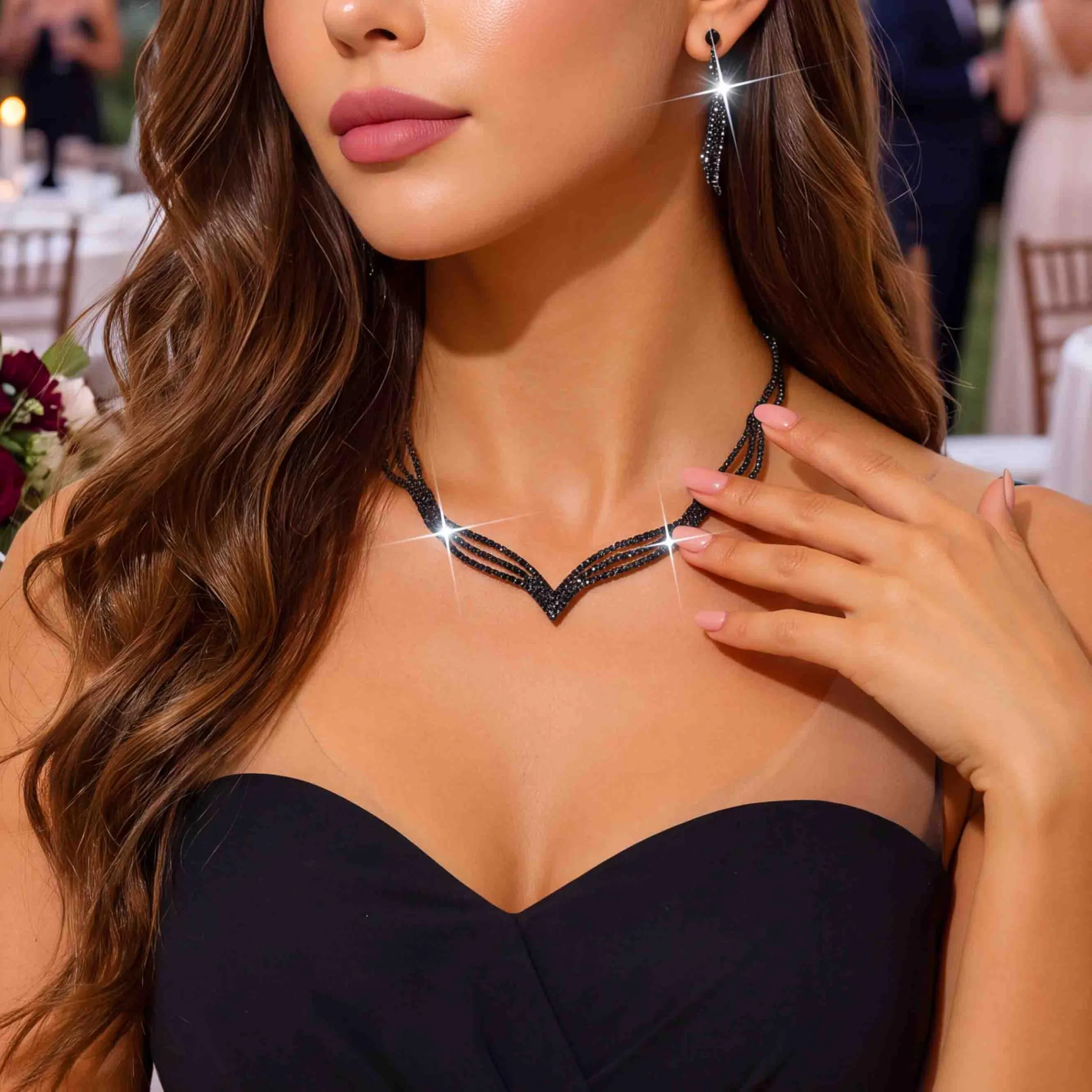 Fashband Set di Gioielli da Sposa con Cristalli e Strass Argento, Collana e Orecchini, Misura Unica - immagine 3