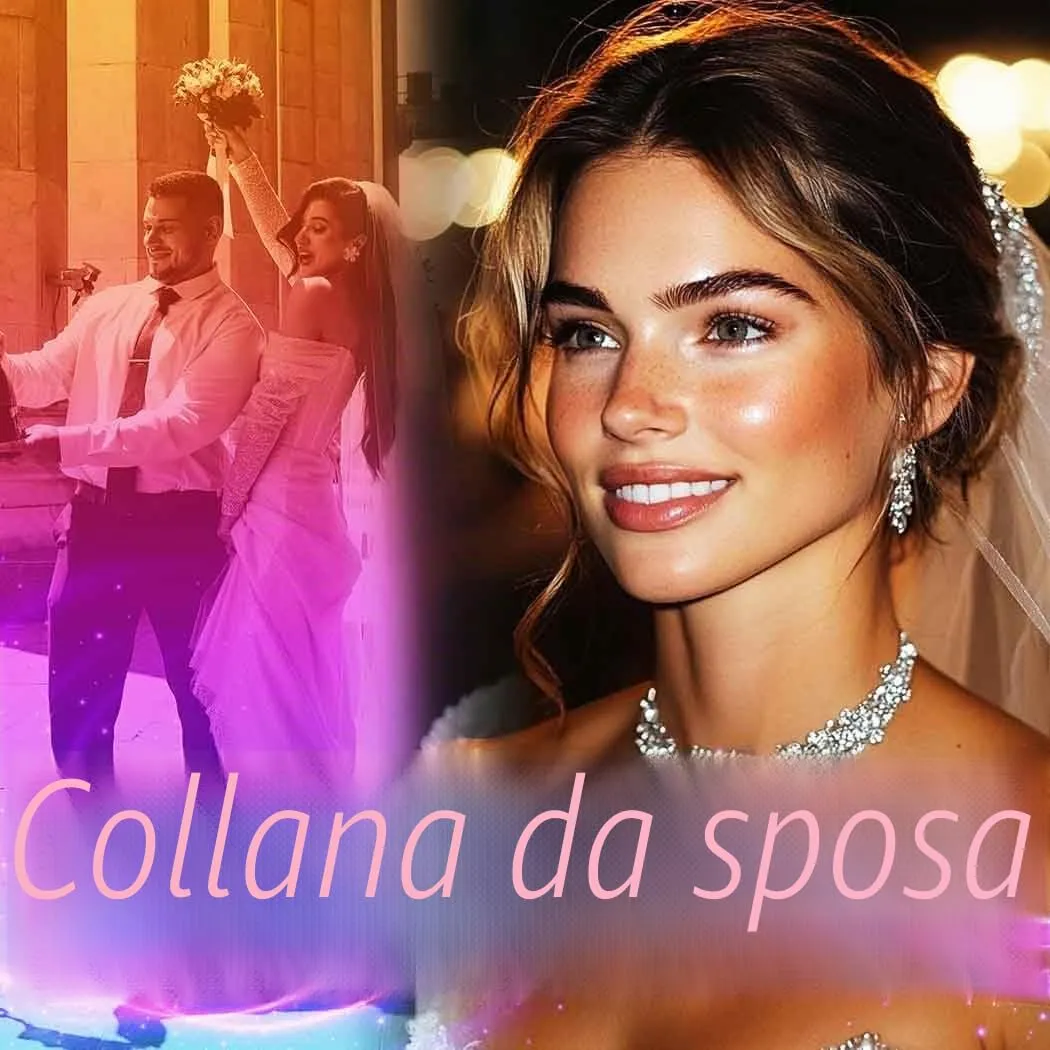 Fashband Set di Gioielli da Sposa con Cristalli e Strass Argento, Collana e Orecchini, Misura Unica - immagine 4