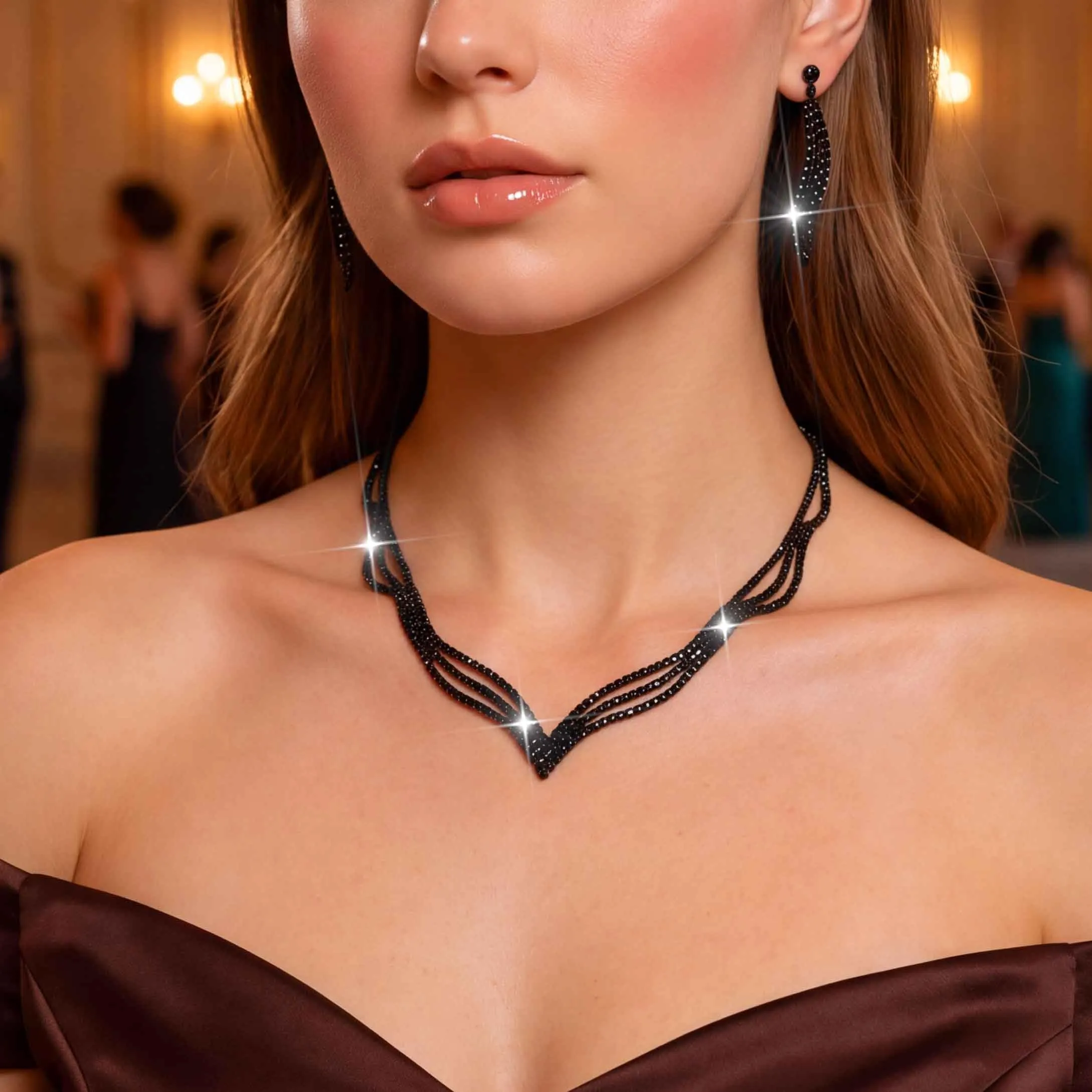 Fashband Set di Gioielli da Sposa con Cristalli e Strass Argento, Collana e Orecchini, Misura Unica - immagine 5