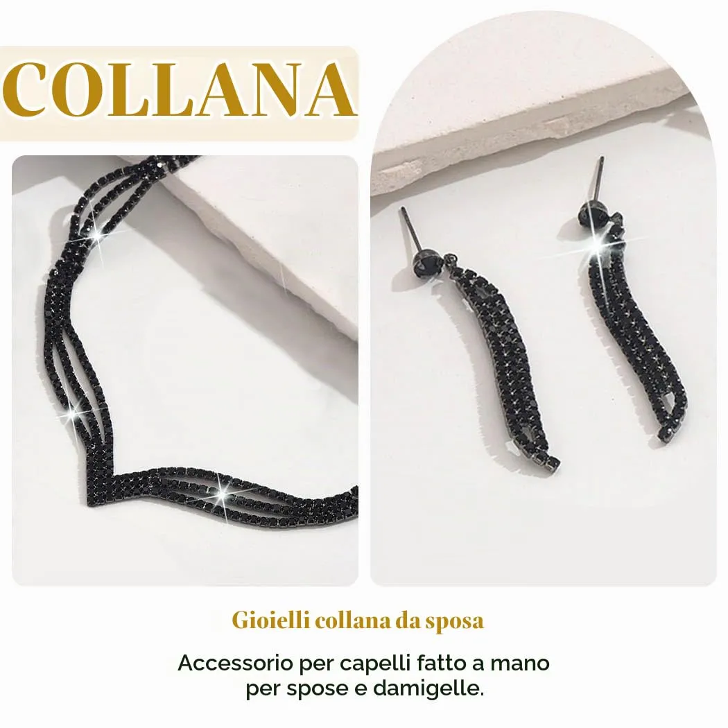 Fashband Set di Gioielli da Sposa con Cristalli e Strass Argento, Collana e Orecchini, Misura Unica - immagine 7