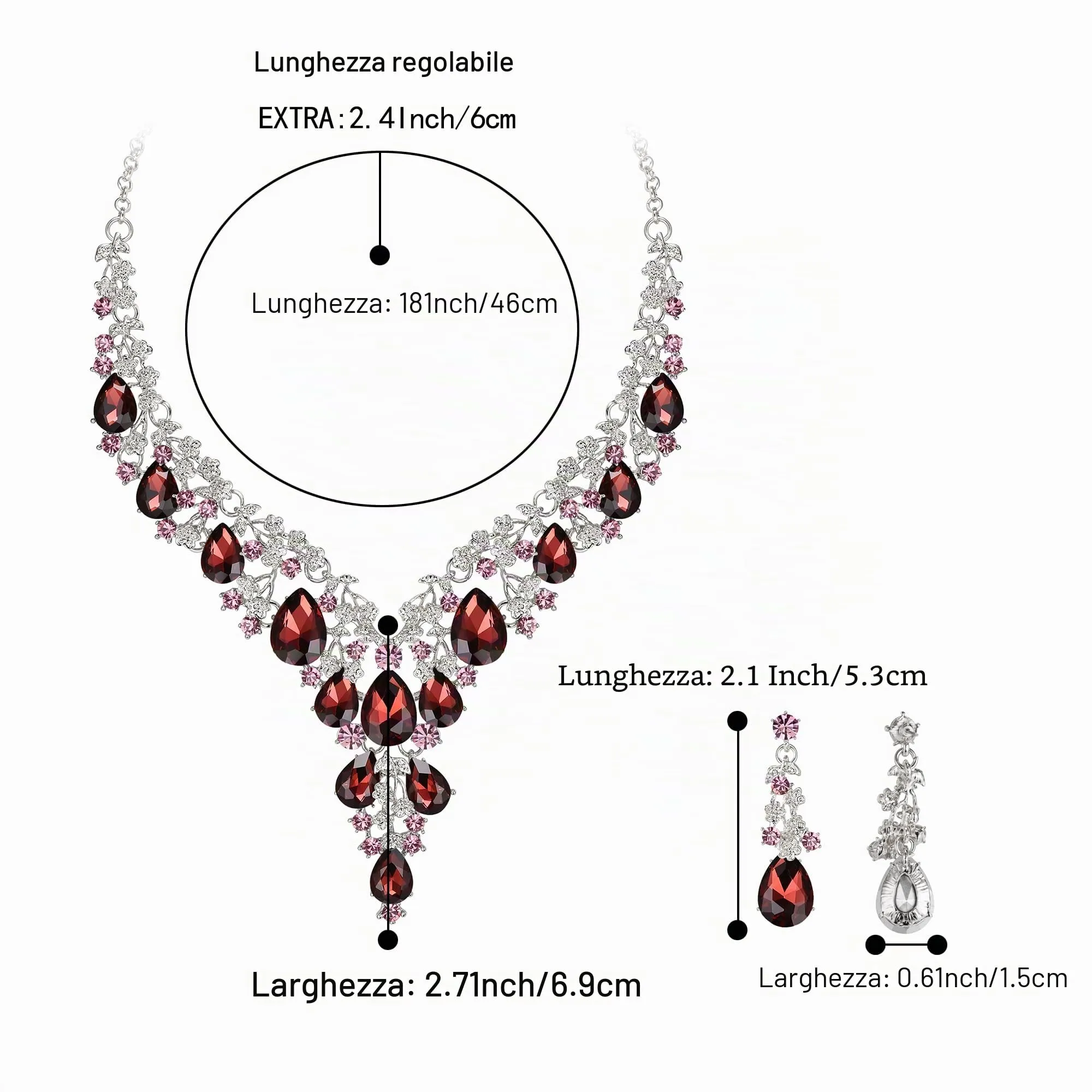 Clearine Set di Collana e Orecchini da Matrimonio con Cristalli e Stras, Argento - immagine 4
